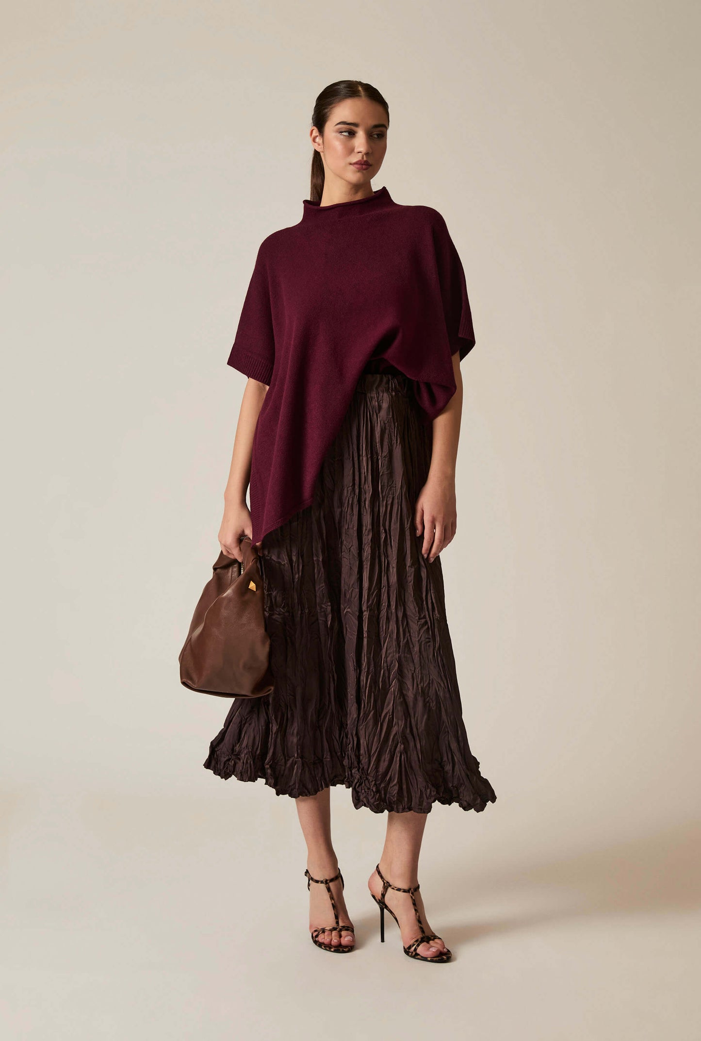 Brown Crinkled Maxi Skirt