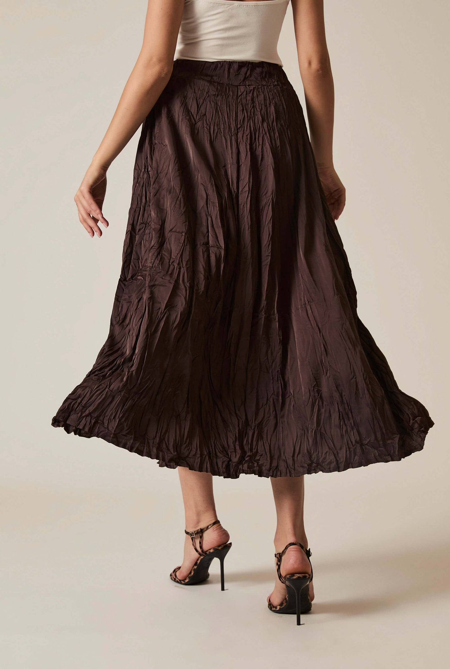 Brown Crinkled Maxi Skirt