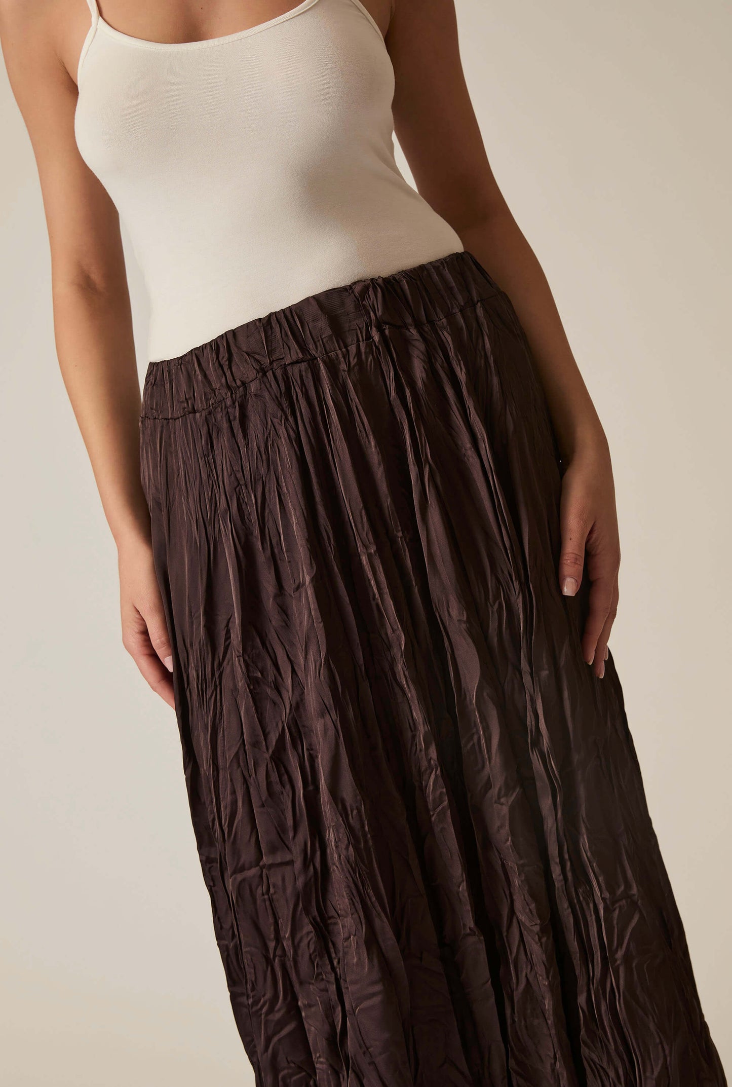 Brown Crinkled Maxi Skirt