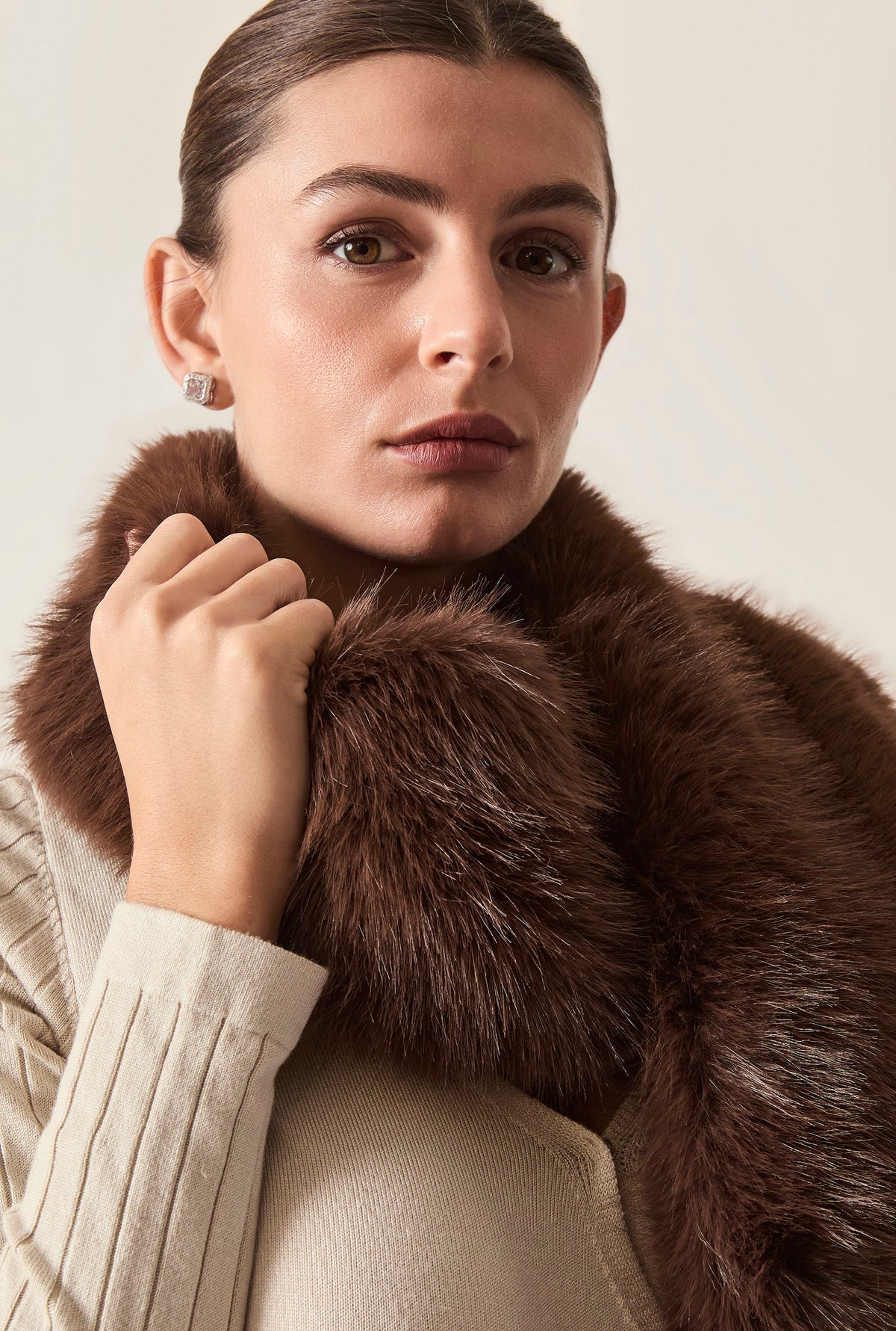 Brown Faux Fur Loop-Through Scarf