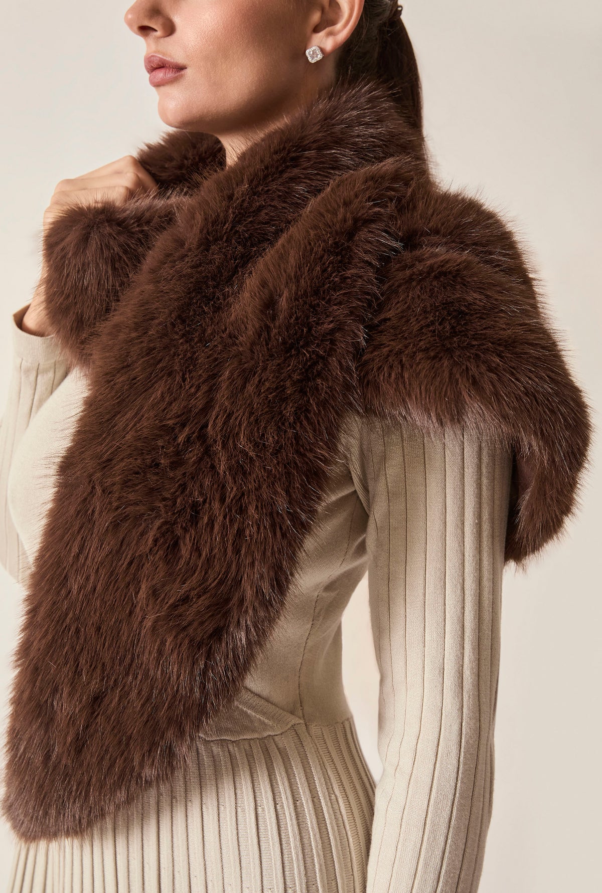 Brown Faux Fur Loop-Through Scarf
