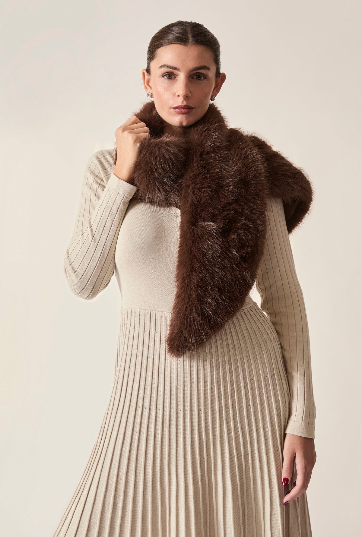 Brown Faux Fur Loop-Through Scarf