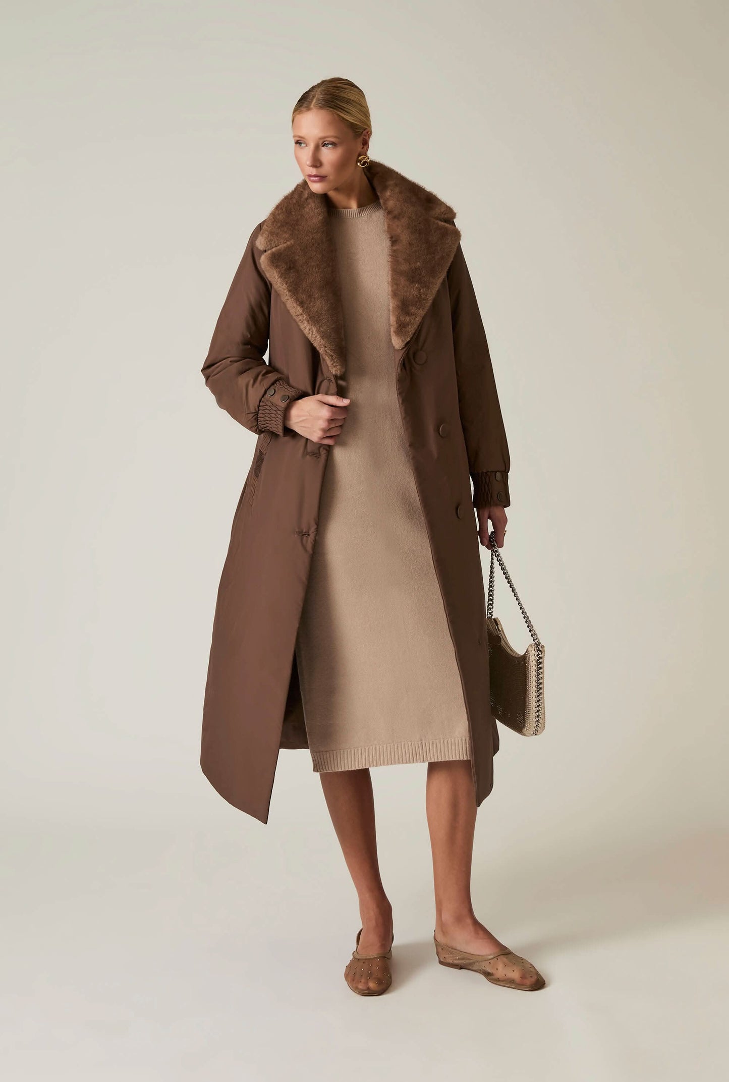 Brown Padded Faux Fur Coat