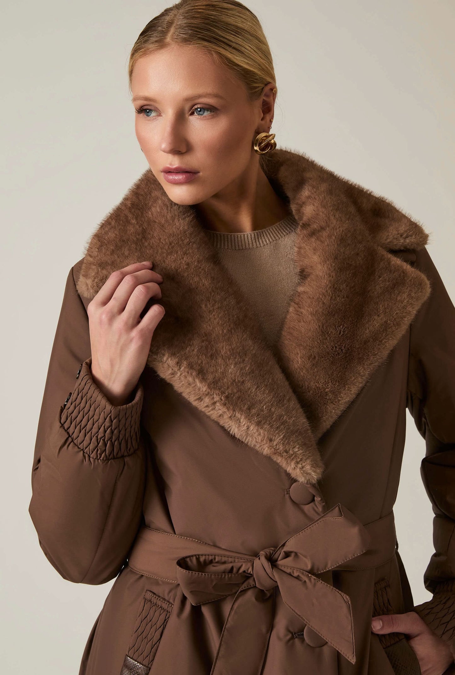 Brown Padded Faux Fur Coat