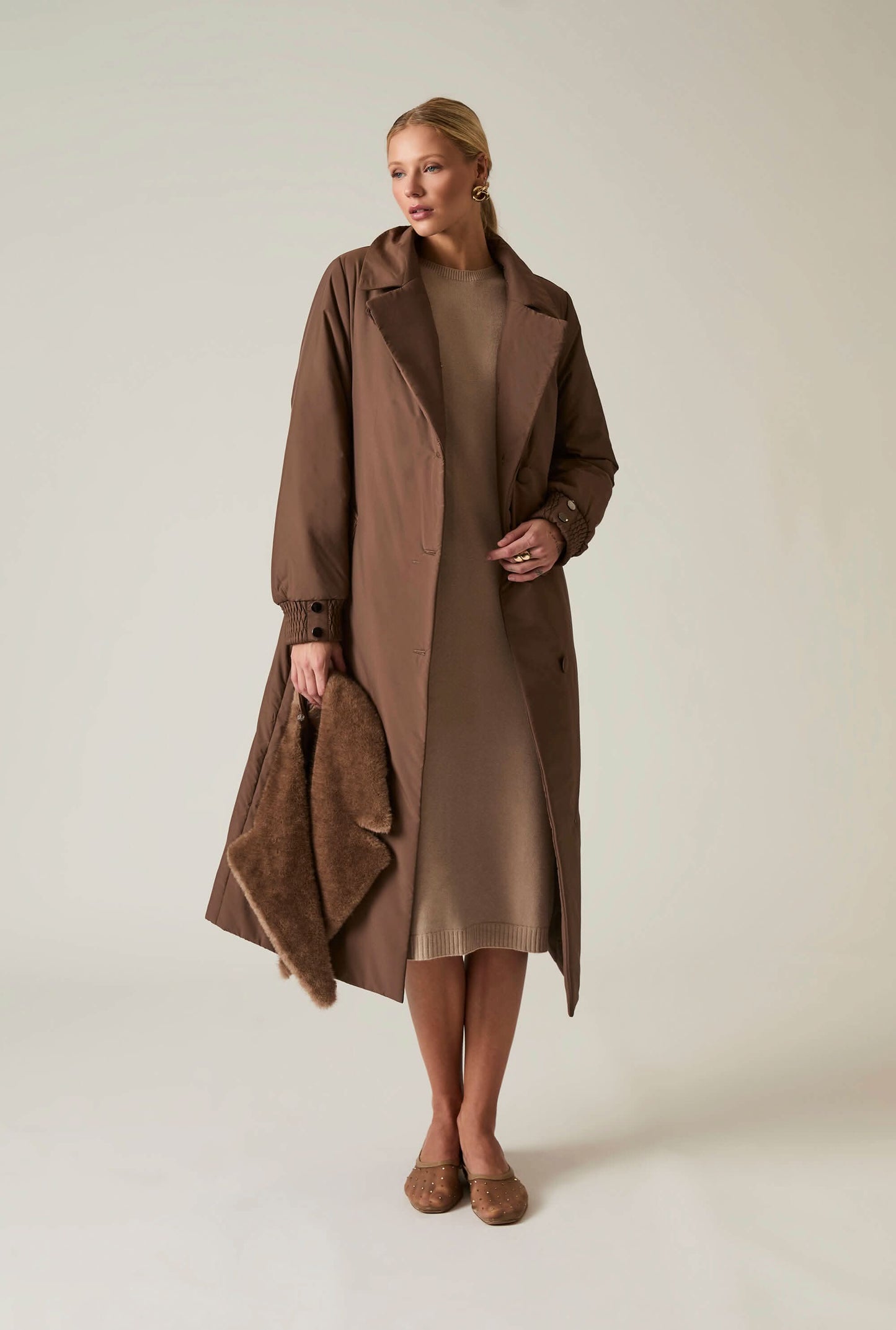 Brown Padded Faux Fur Coat