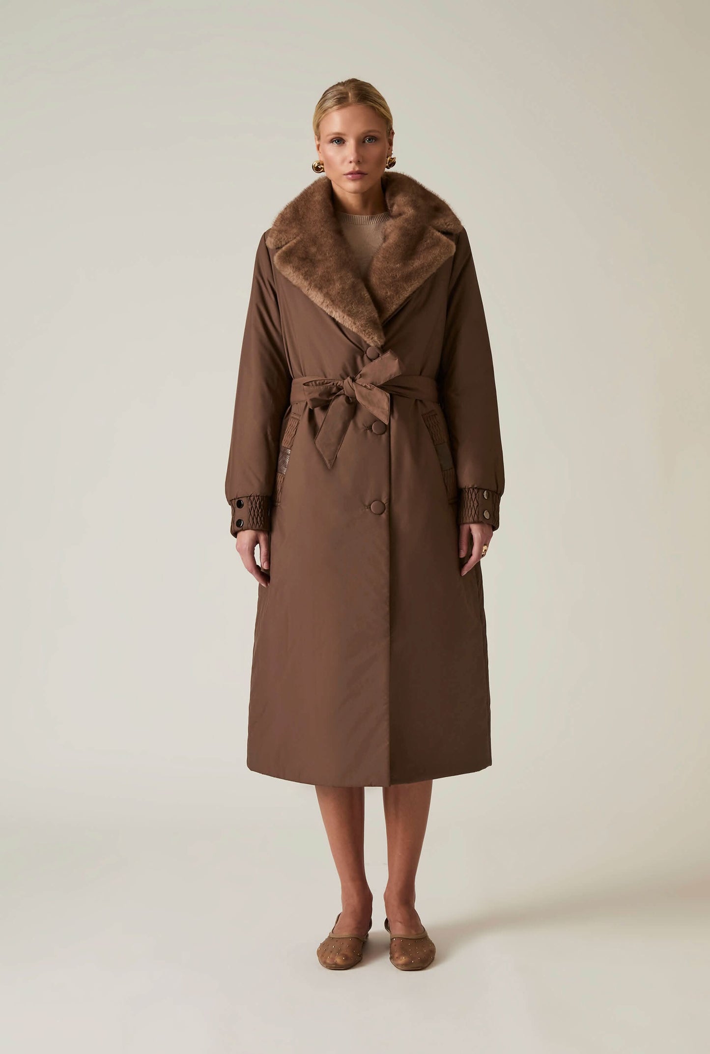 Brown Padded Faux Fur Coat
