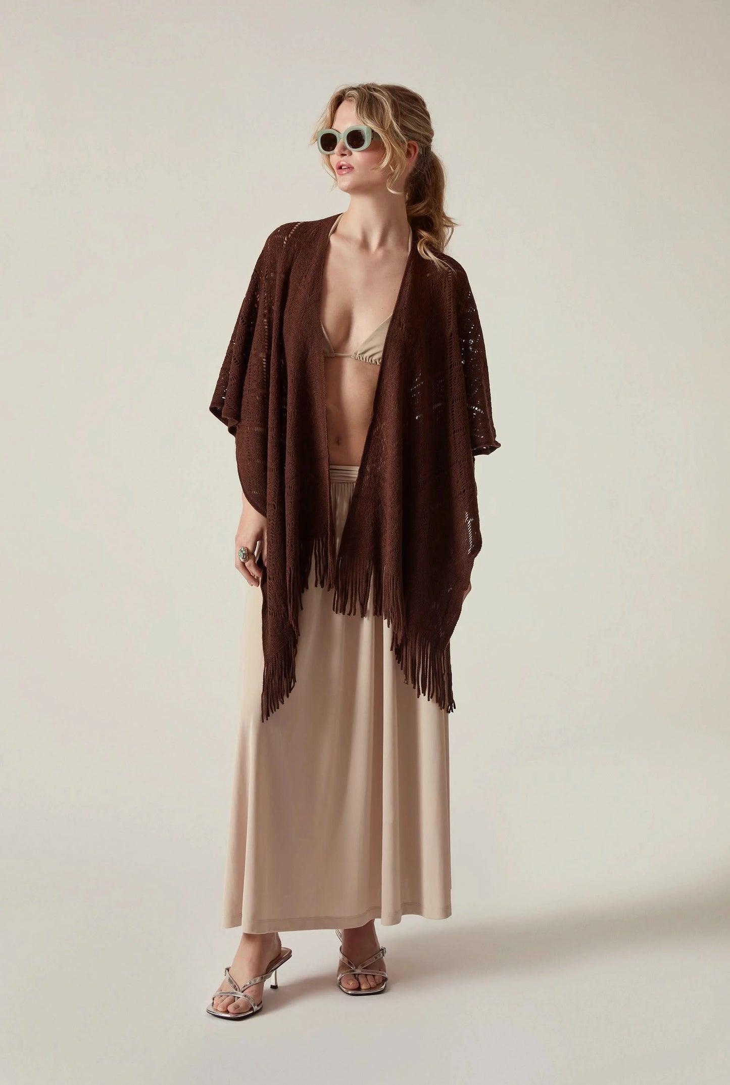 Brown Pointelle Knit Kaftan