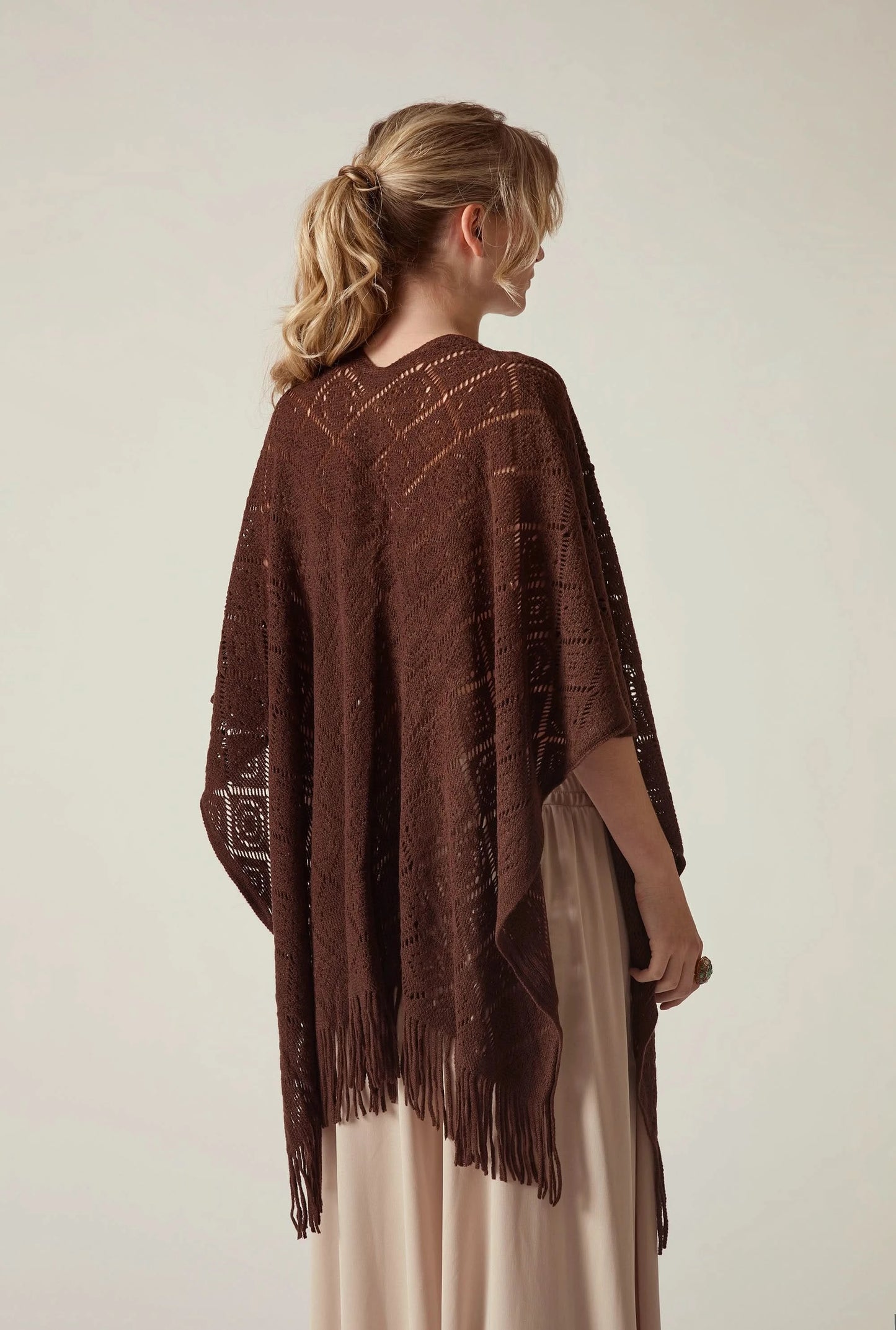 Brown Pointelle Knit Kaftan