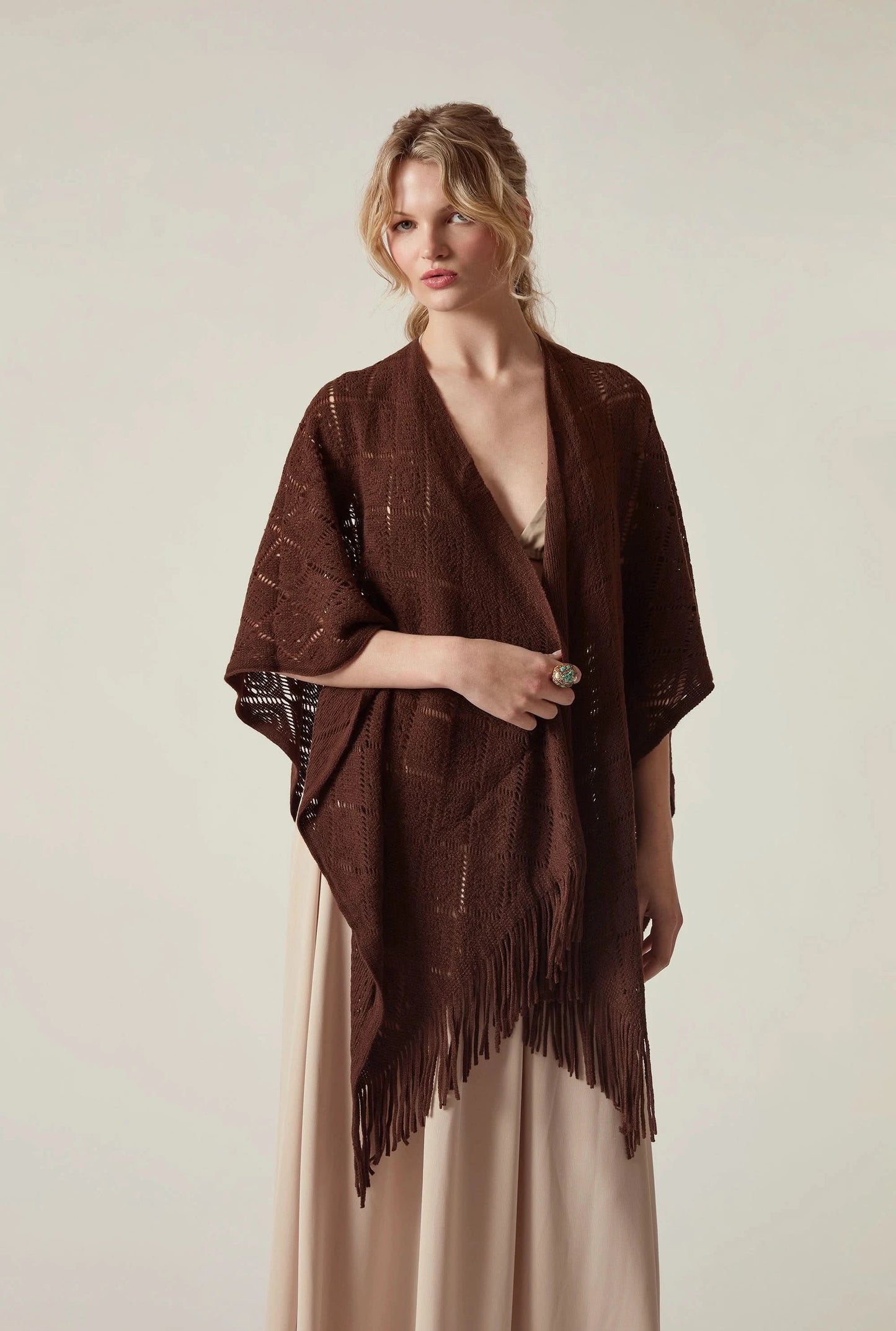 Brown Pointelle Knit Kaftan