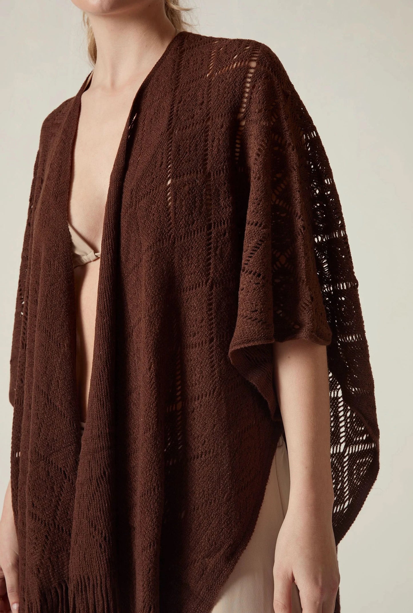 Brown Pointelle Knit Kaftan