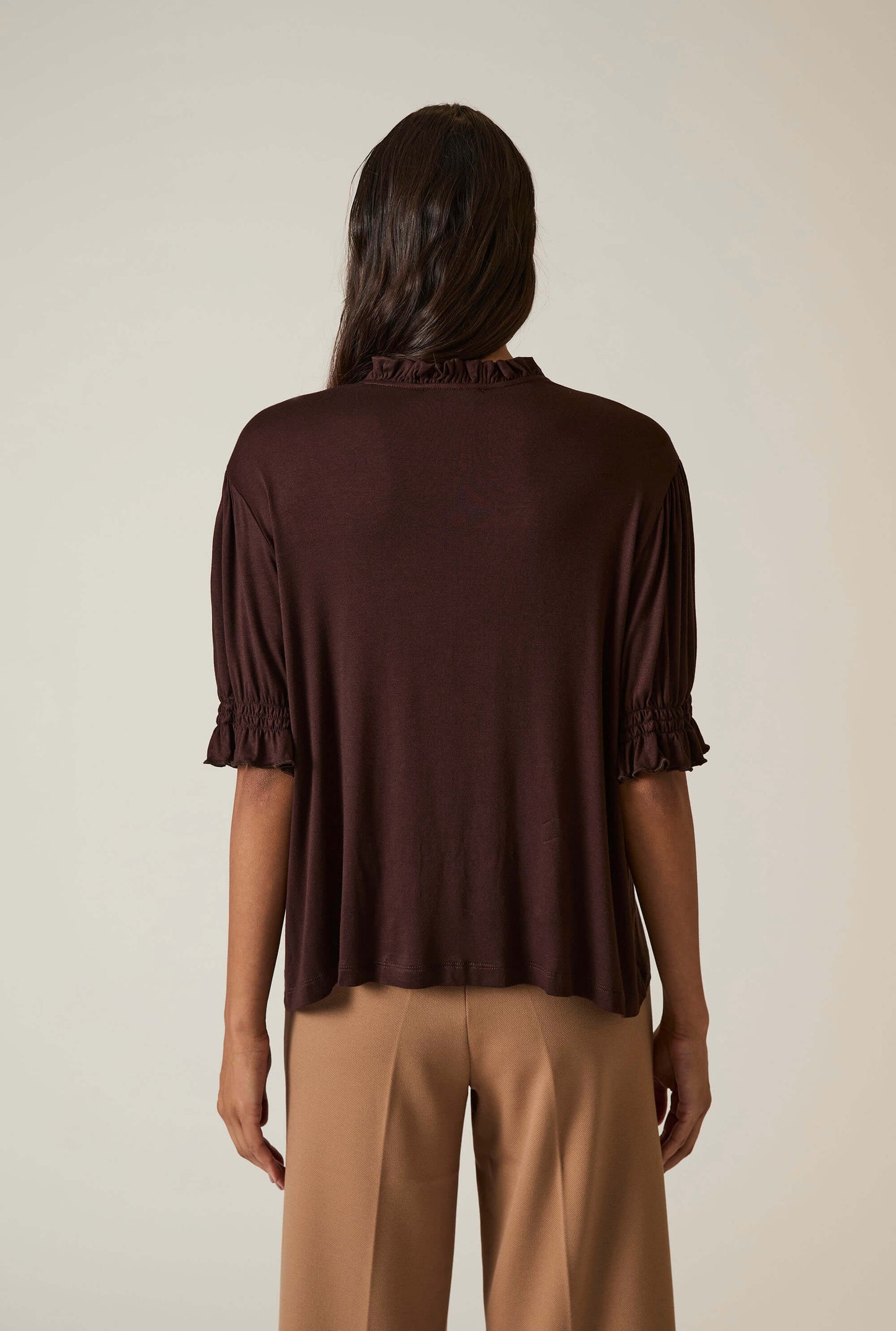 Brown V-neck Jersey Blouse
