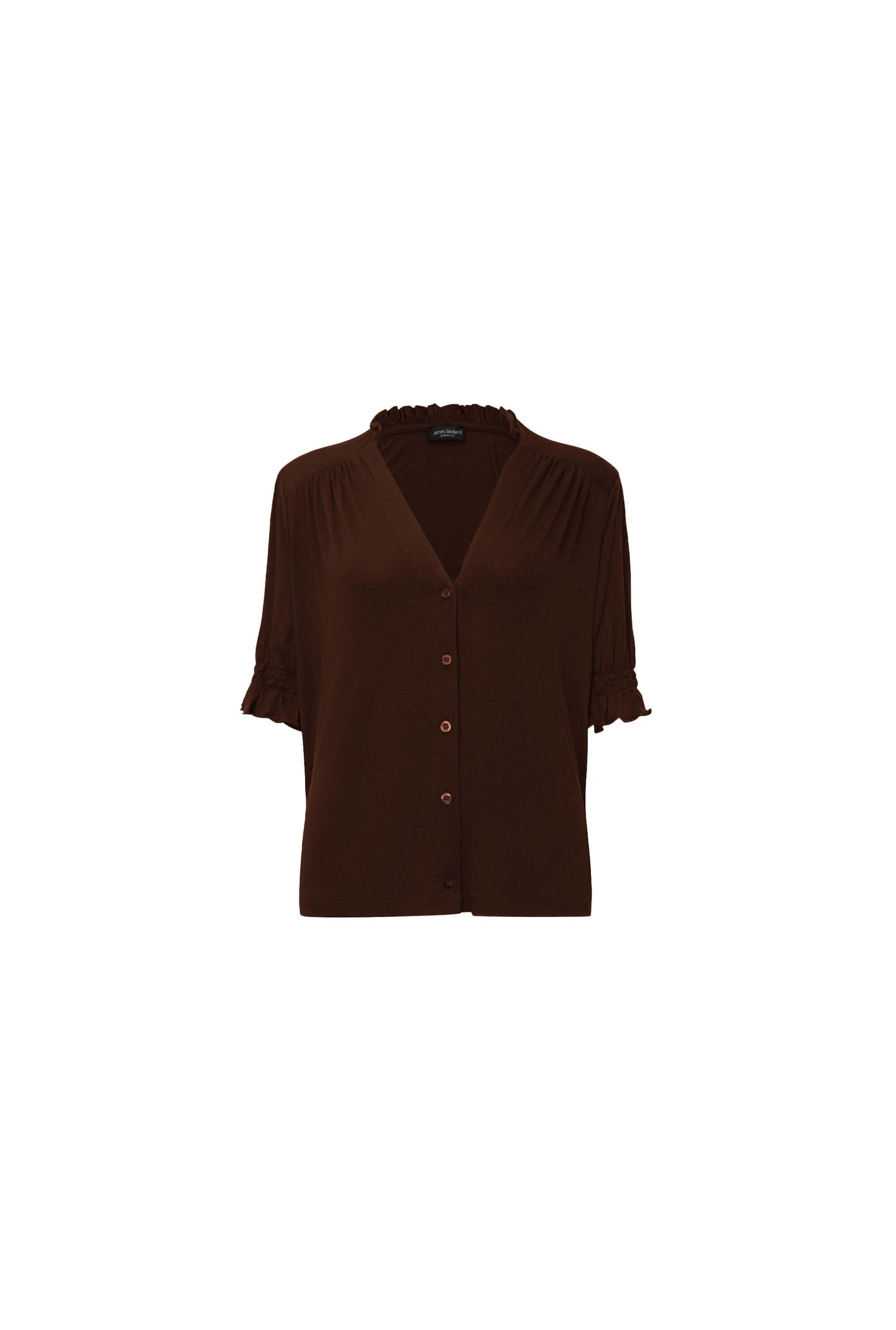 Brown V-neck Jersey Blouse