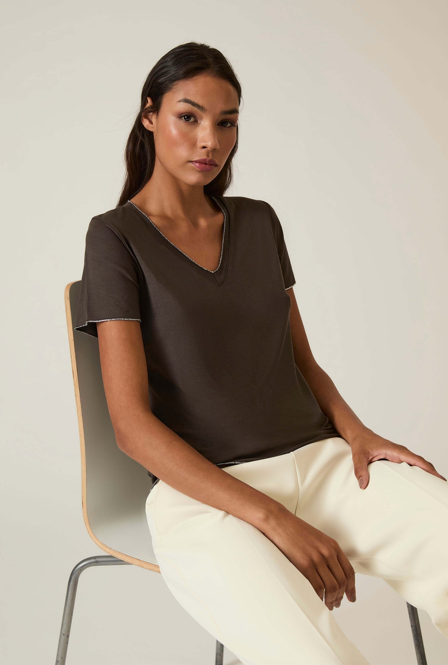 Brown V-neck T-shirt