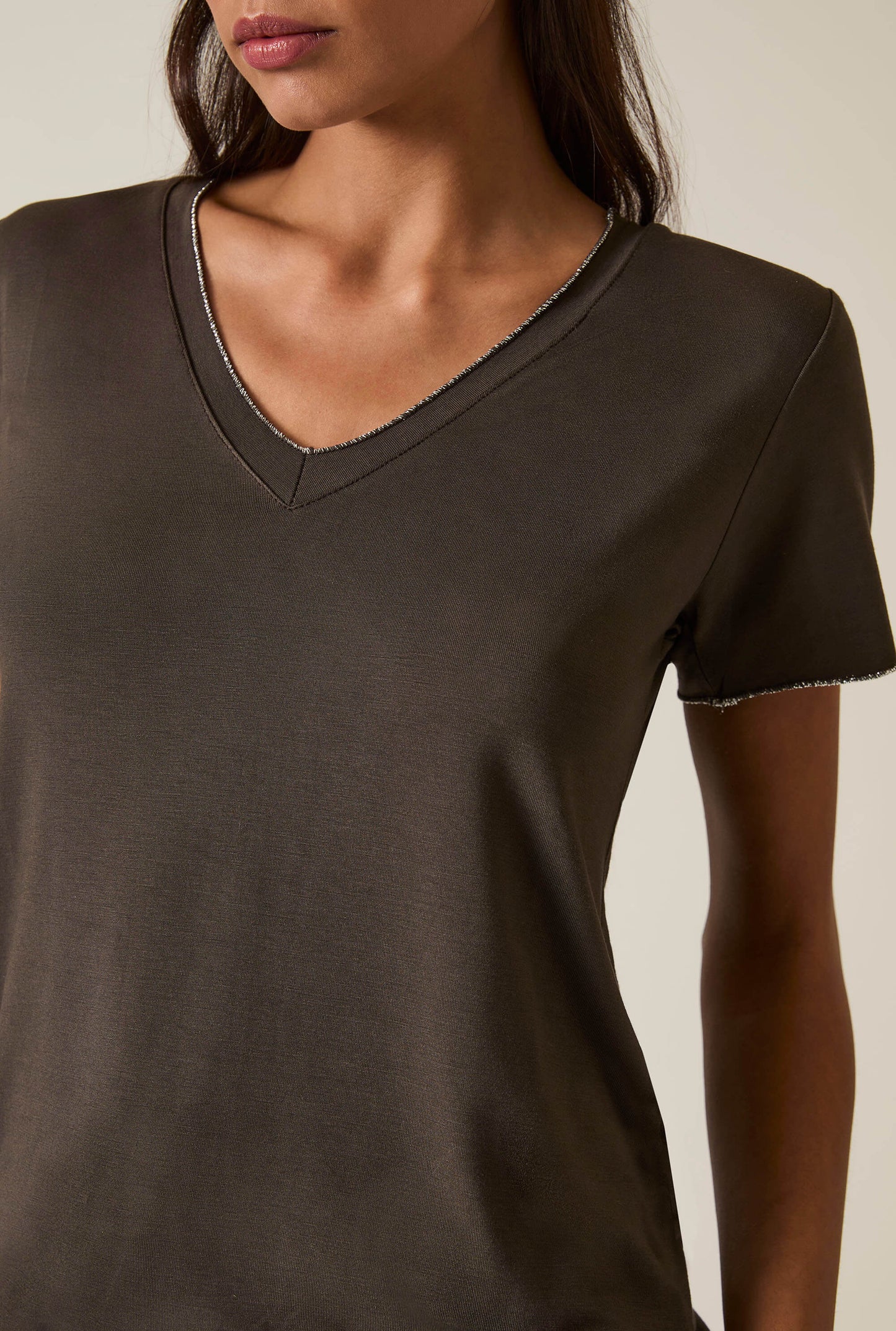 Brown V-neck T-shirt