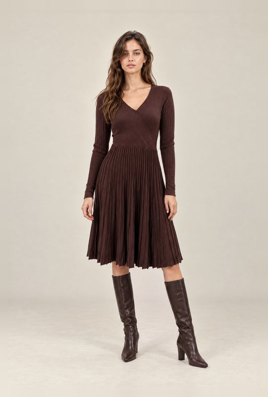 Brown Wrap Knit Dress