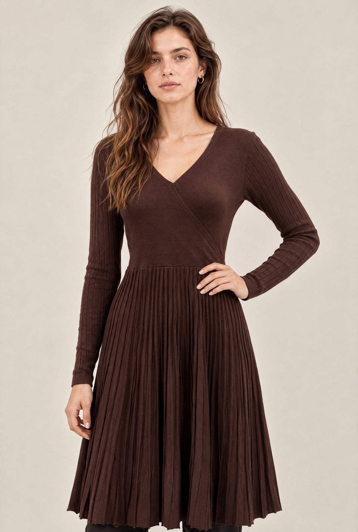 Brown Wrap Knit Dress