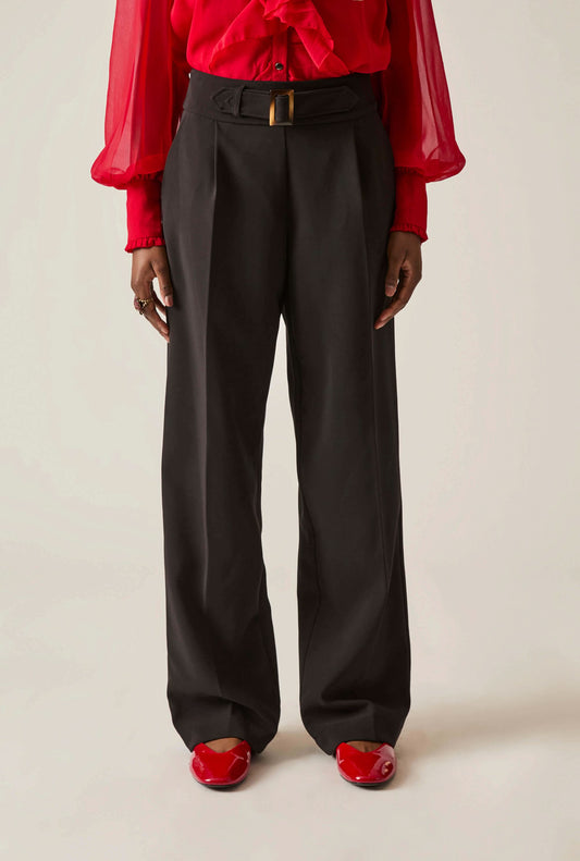 Buckle Waist Black Trousers
