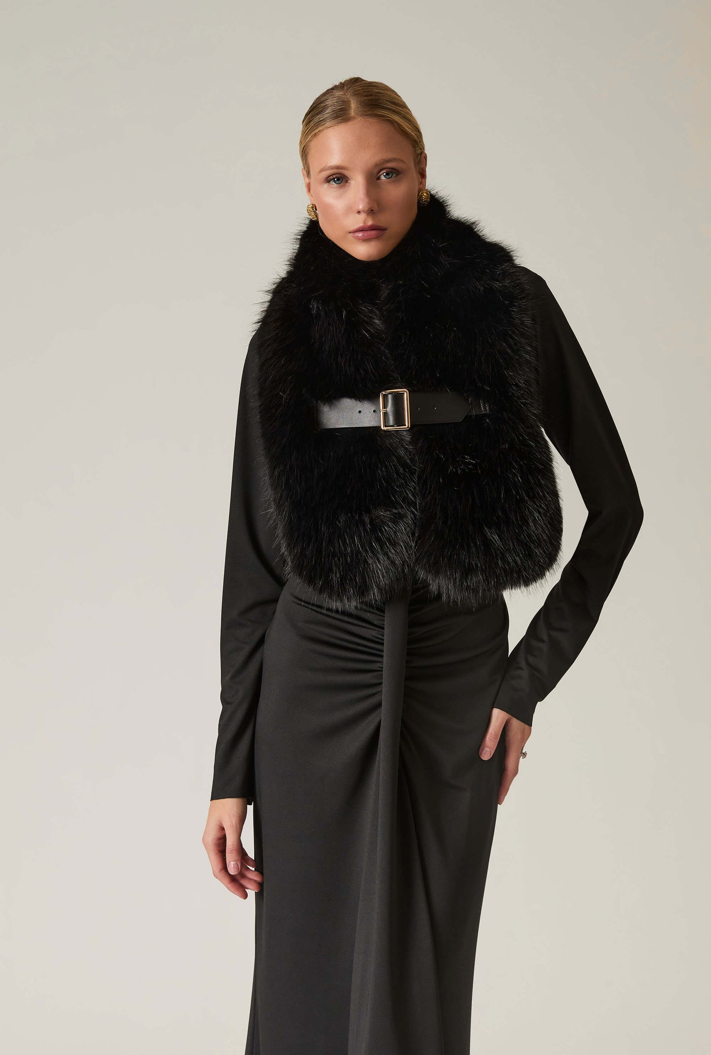 Buckled Black Faux Fur Collar