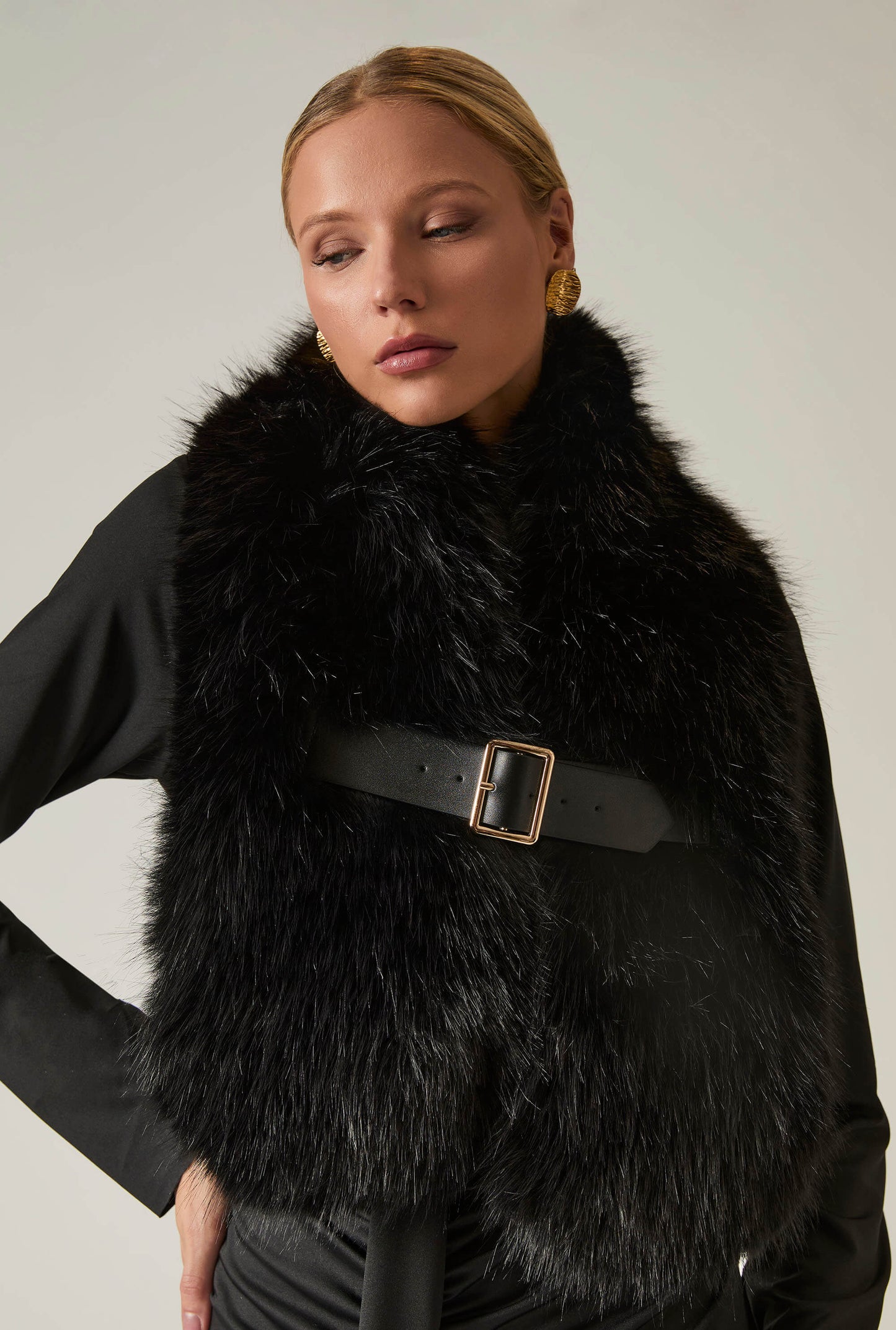 Buckled Black Faux Fur Collar
