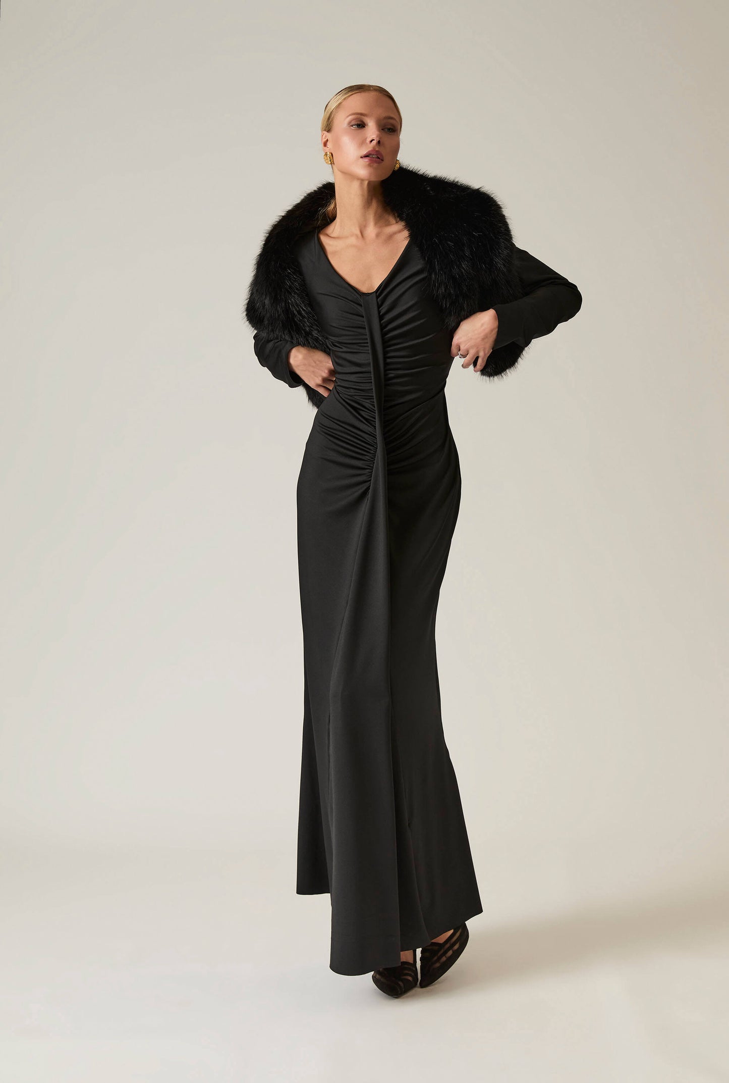 Buckled Black Faux Fur Collar