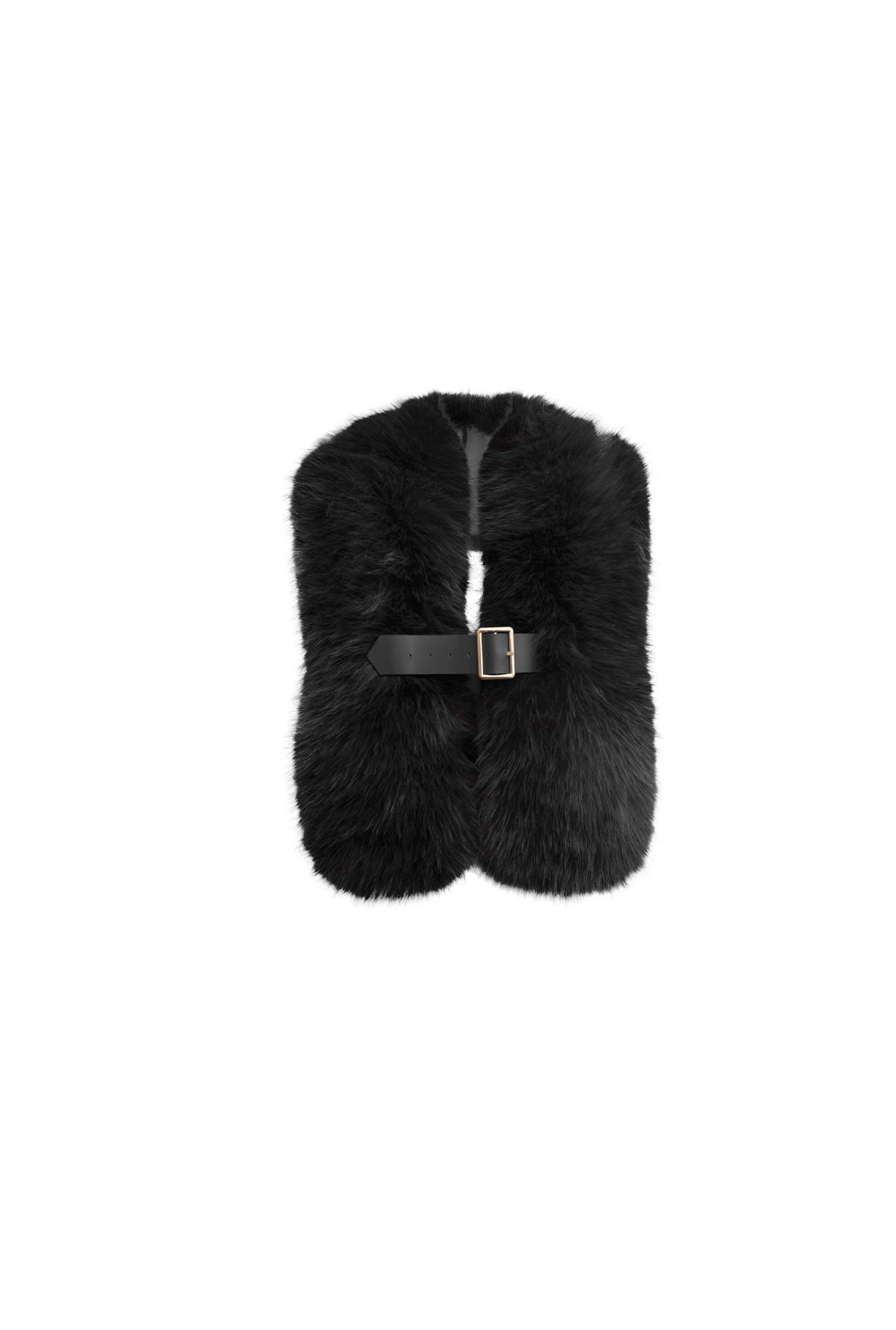 Buckled Black Faux Fur Collar