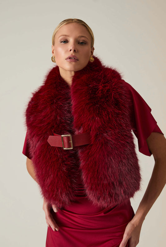 Buckled Burgundy Faux Fur Collar