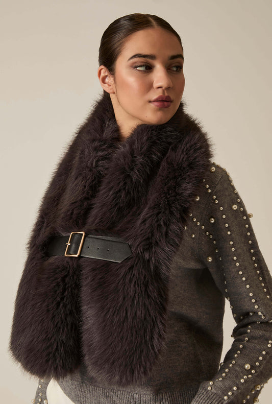 Buckled Charcoal Faux Fur Collar