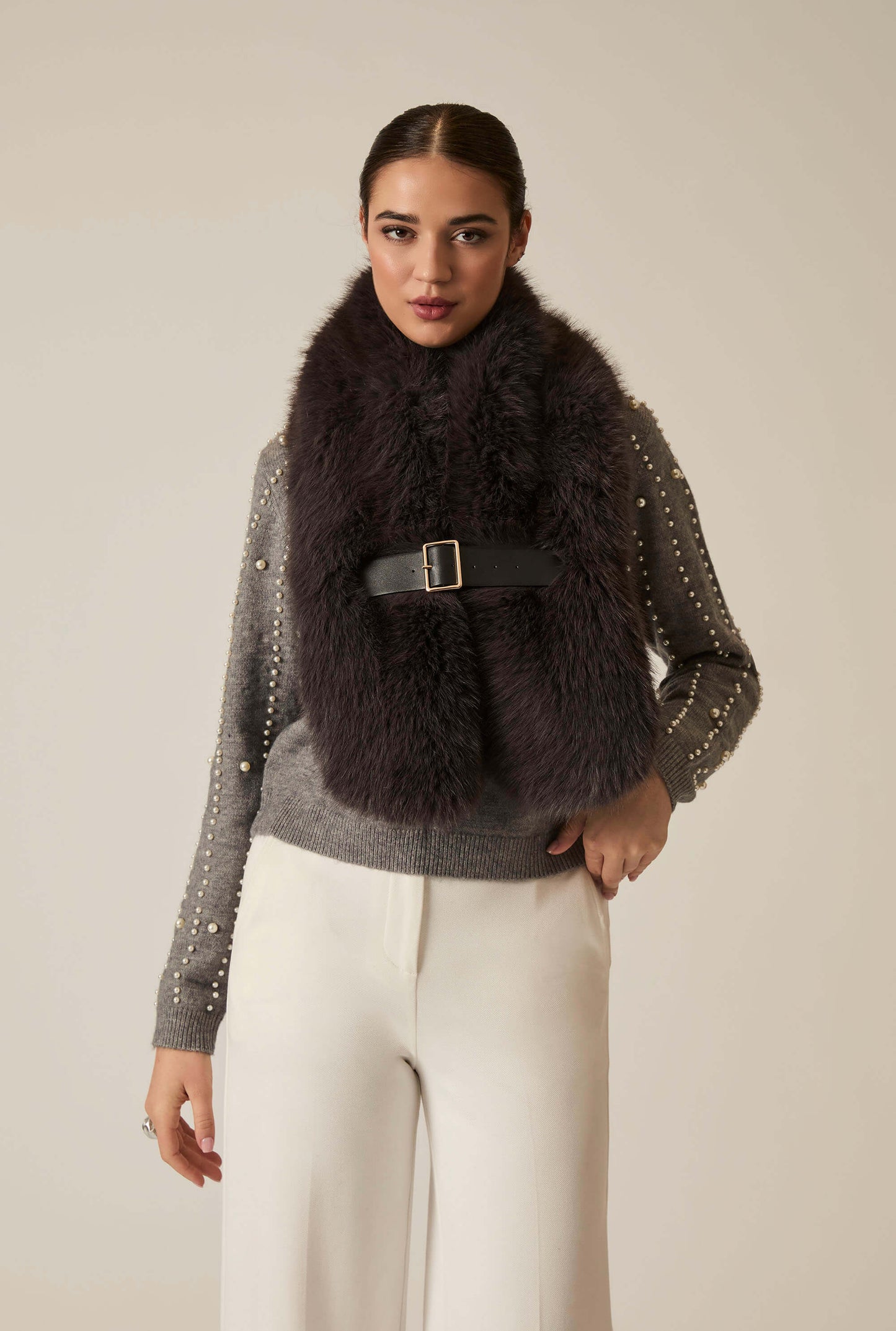 Buckled Charcoal Faux Fur Collar
