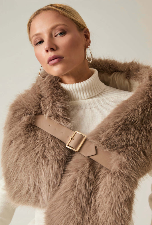 Buckled Taupe Faux Fur Collar