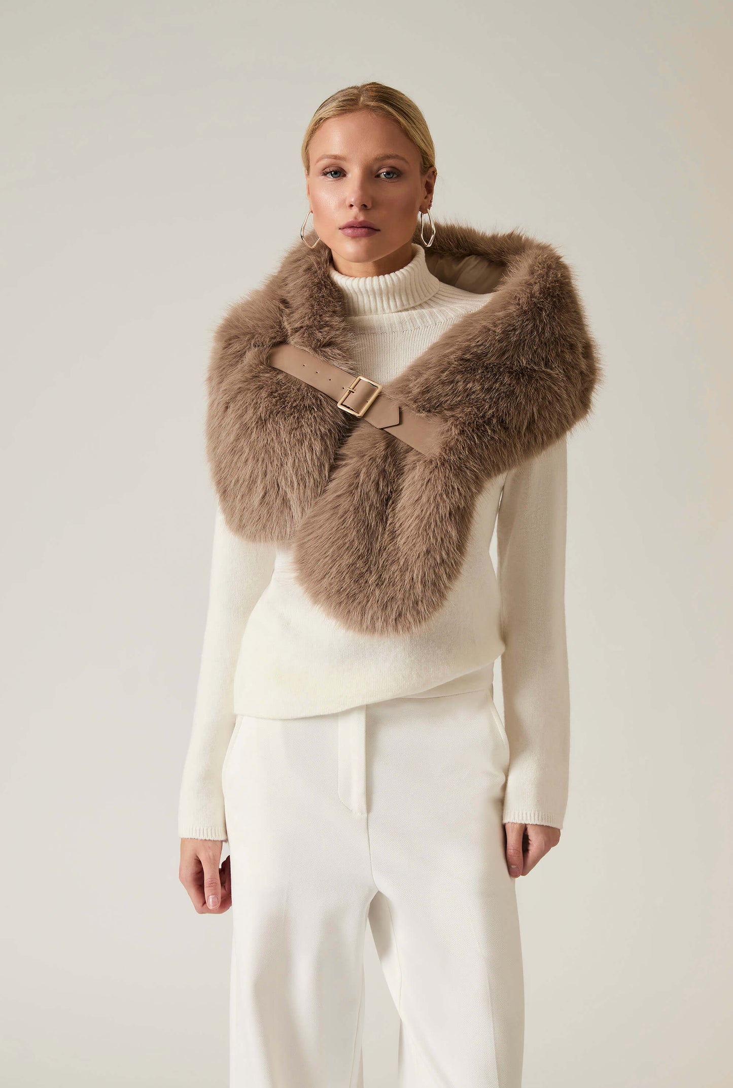 Buckled Taupe Faux Fur Collar