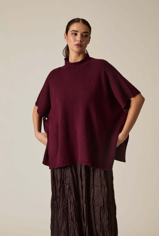 Burgundy Button Poncho
