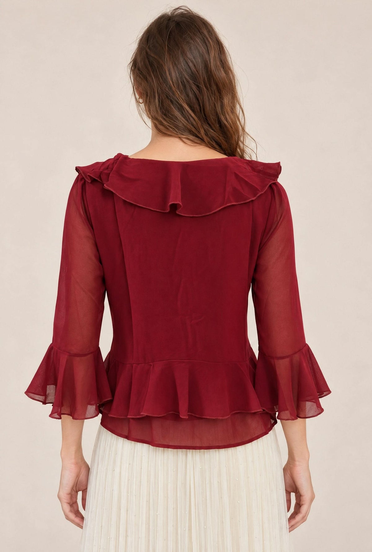 Burgundy Cascade Ruffle Blouse