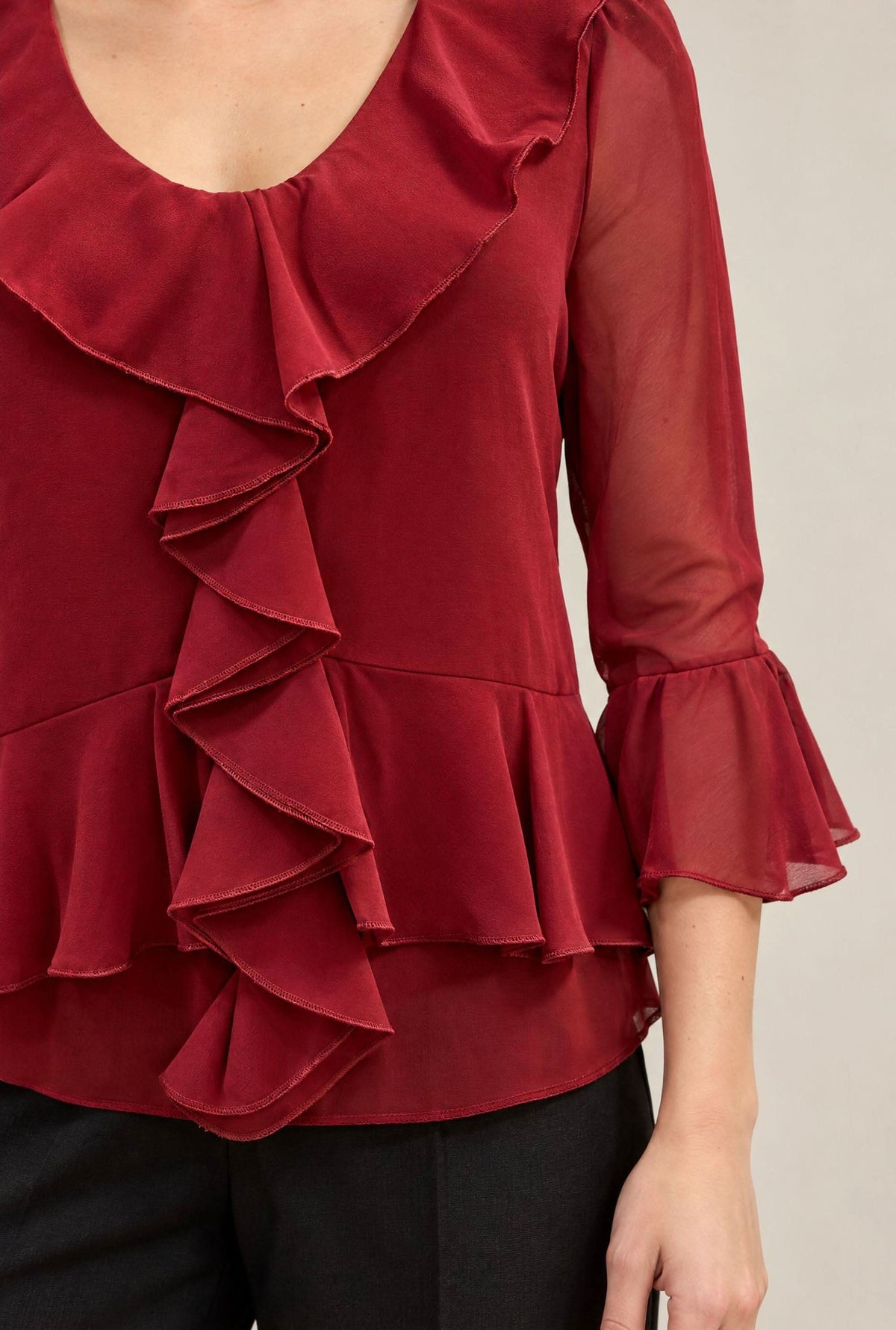 Burgundy Cascade Ruffle Blouse