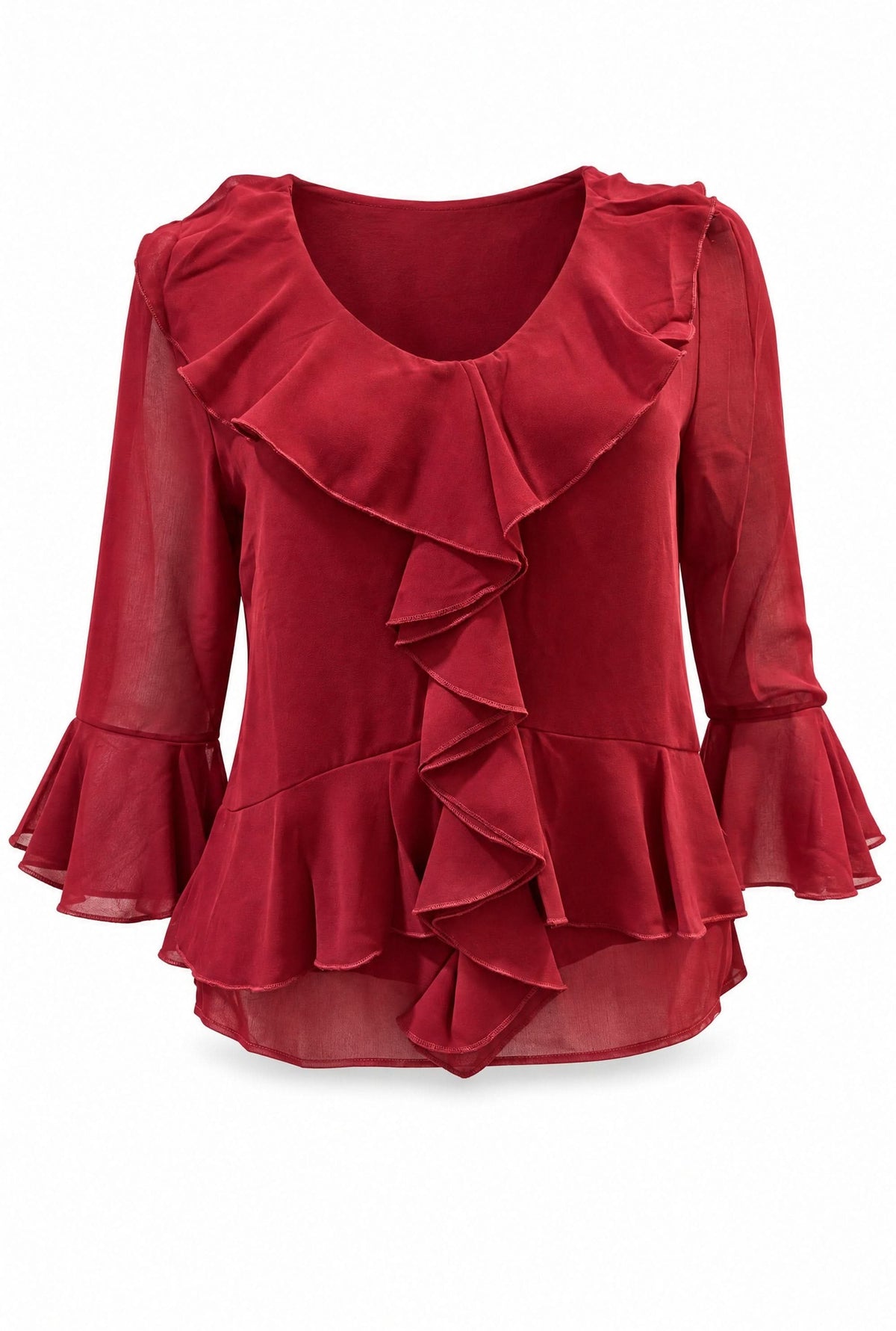 Burgundy Cascade Ruffle Blouse