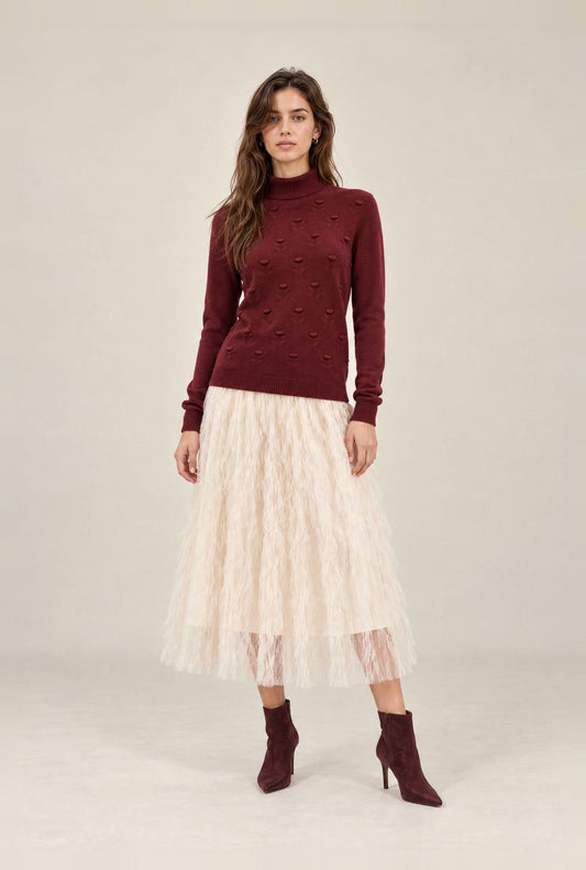 Burgundy Floral Roll Neck Jumper