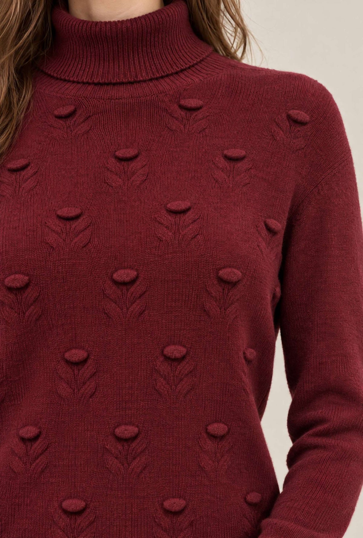 Burgundy Floral Roll Neck Jumper