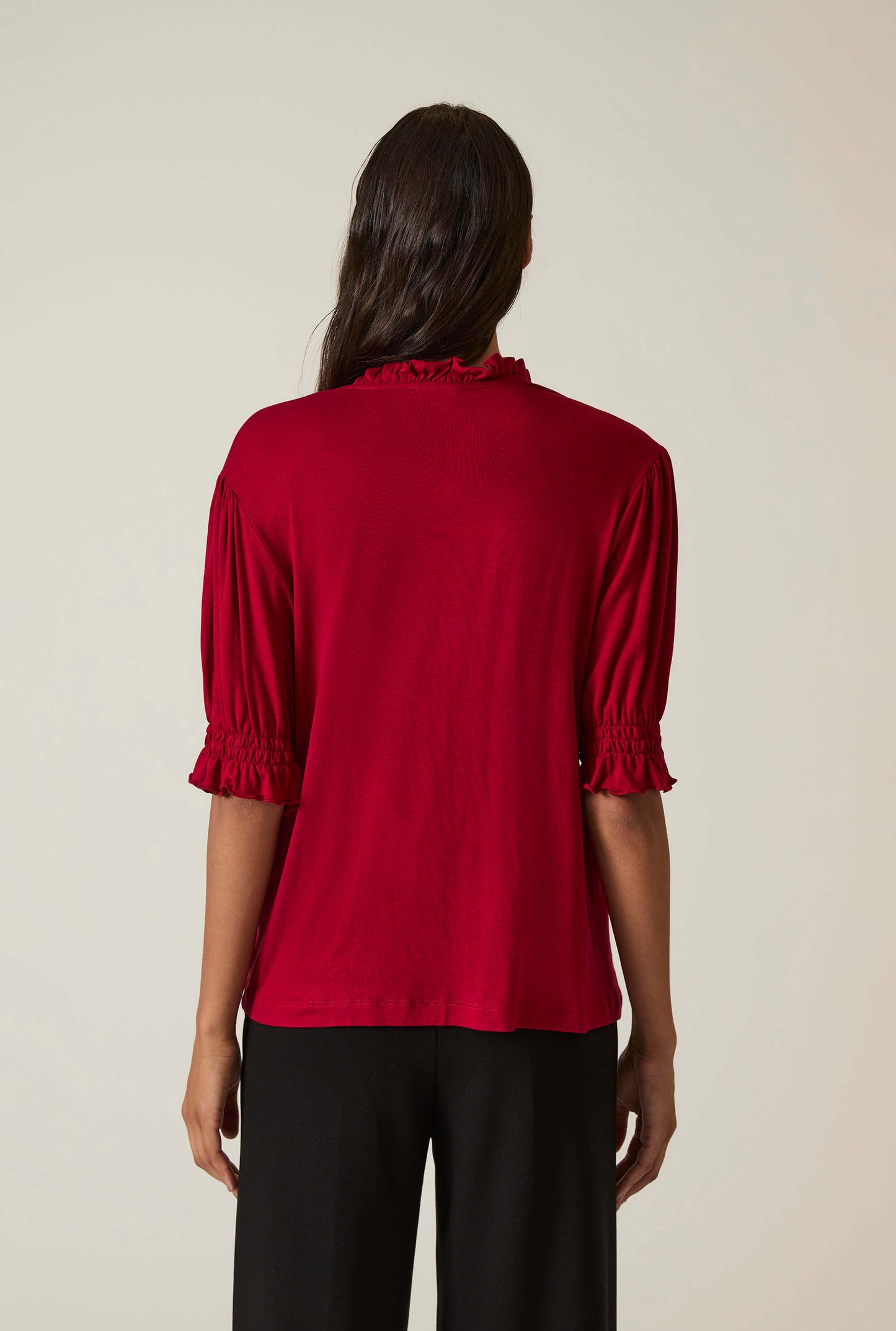 Burgundy V-neck Jersey Blouse