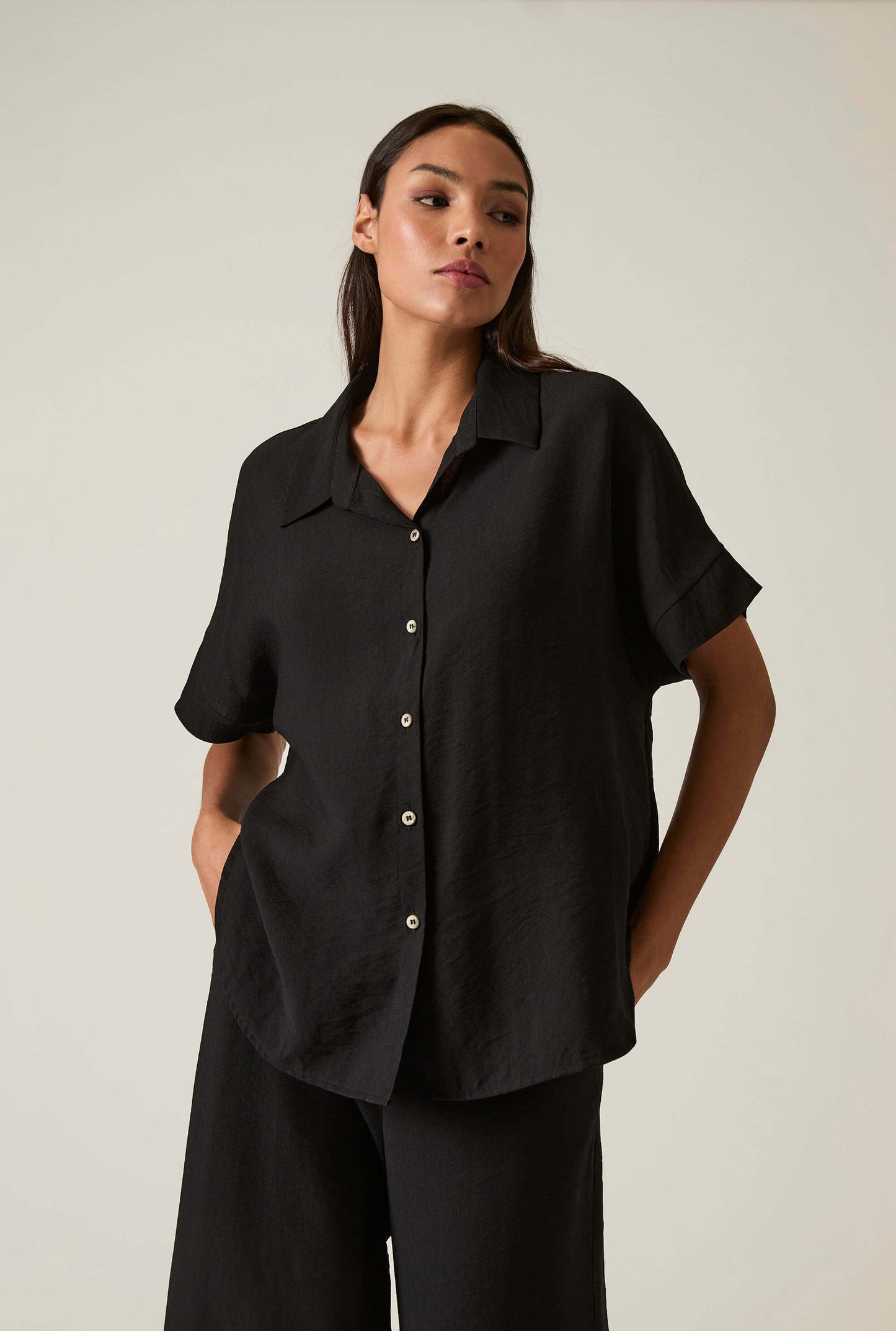 Button-down Black Top