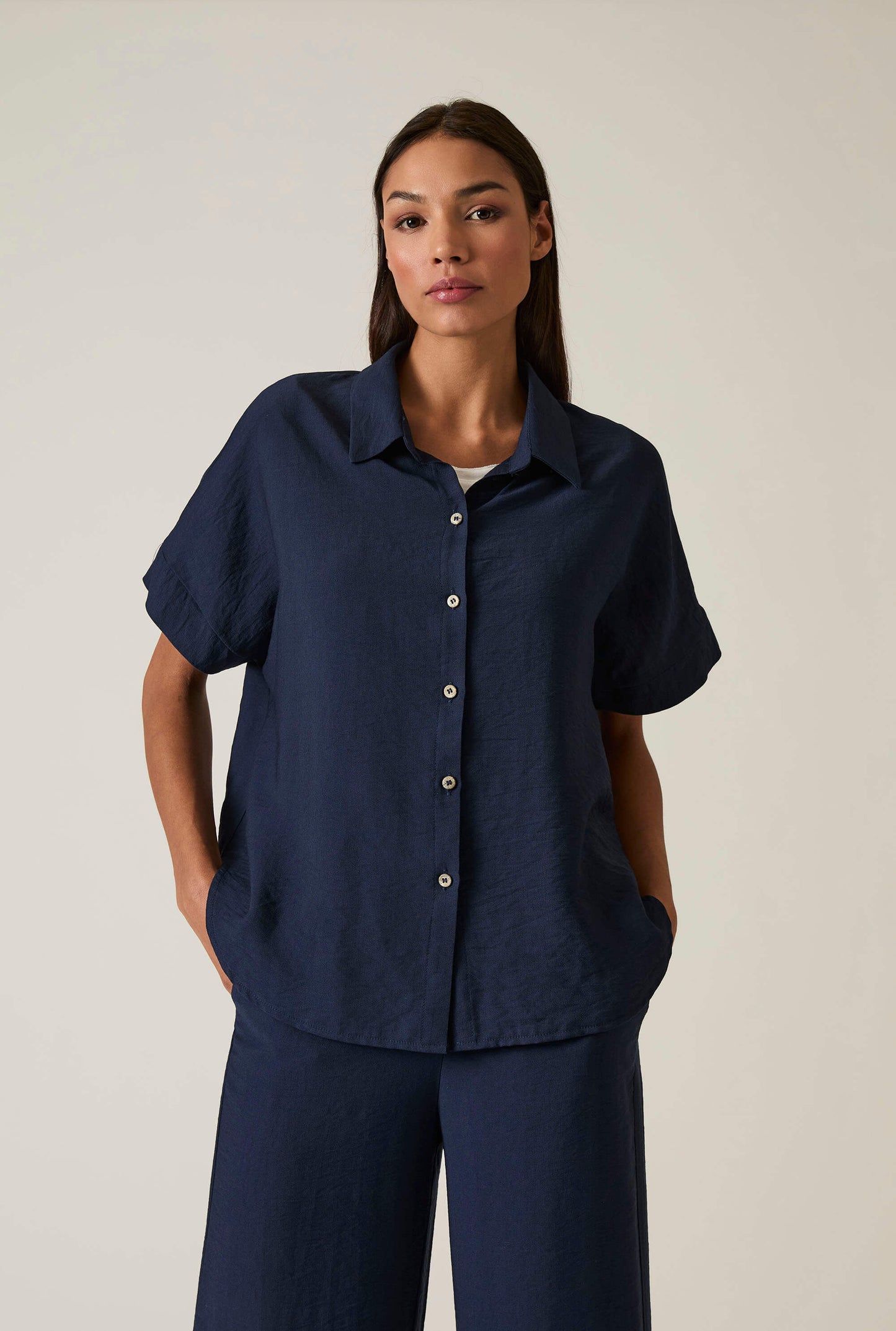 Button-down Navy Top