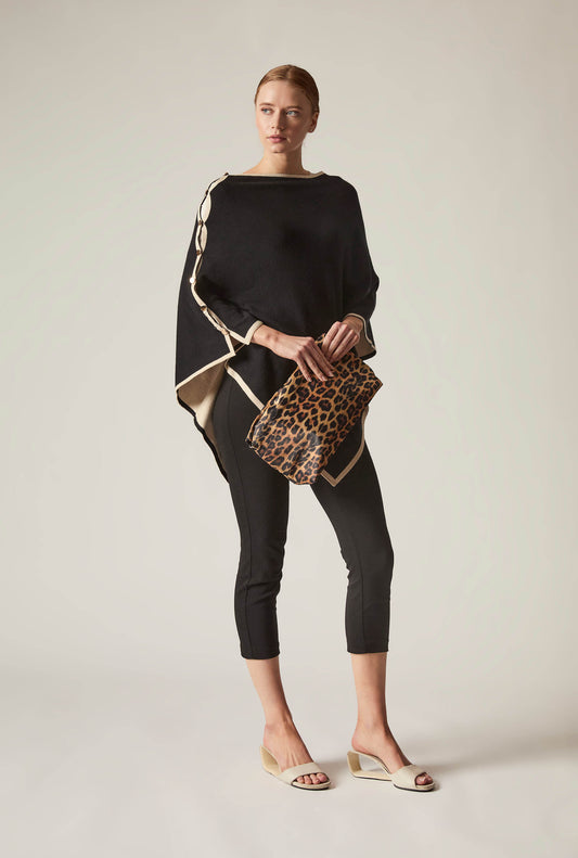 Button Detail Black Poncho Top