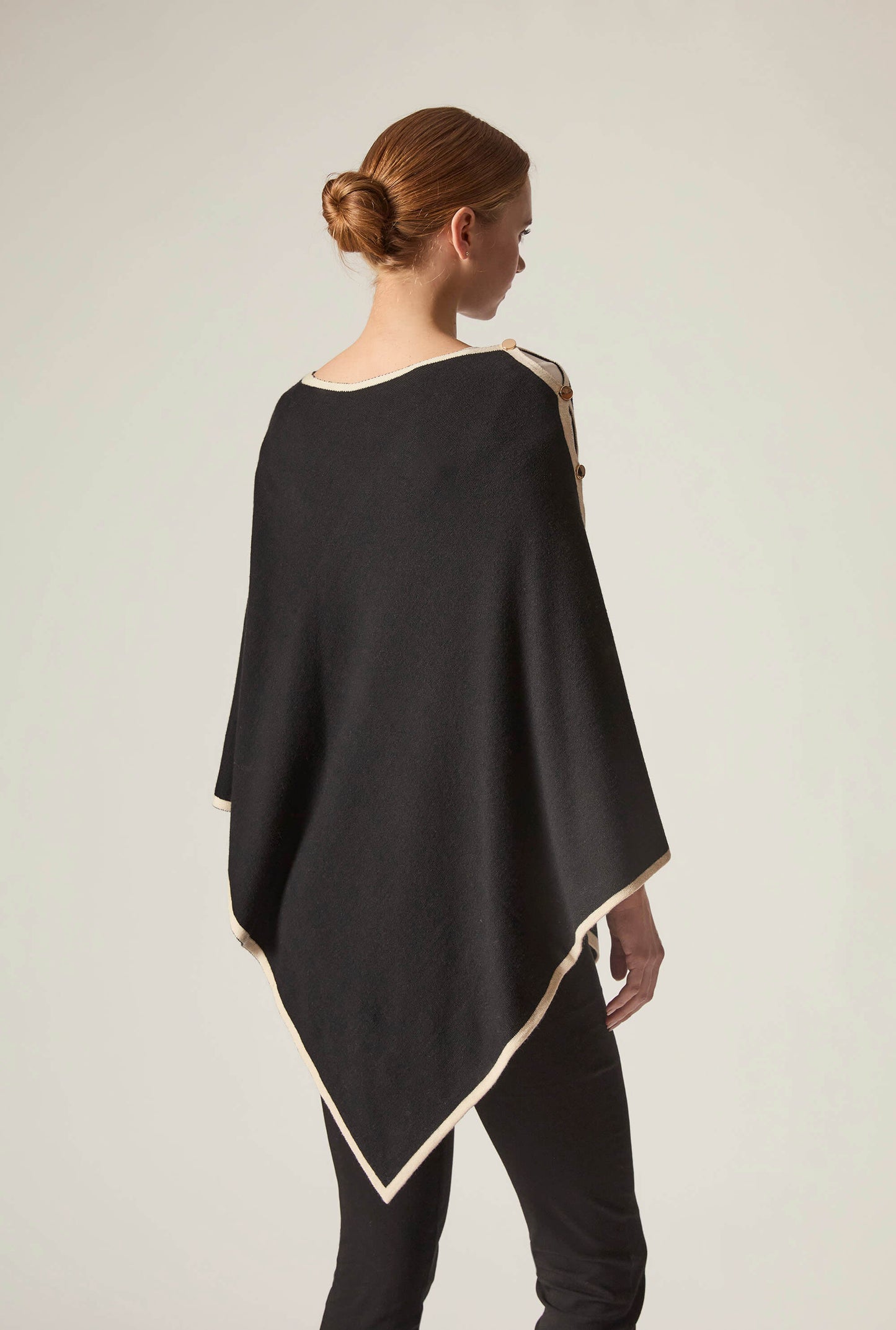 Button Detail Black Poncho Top