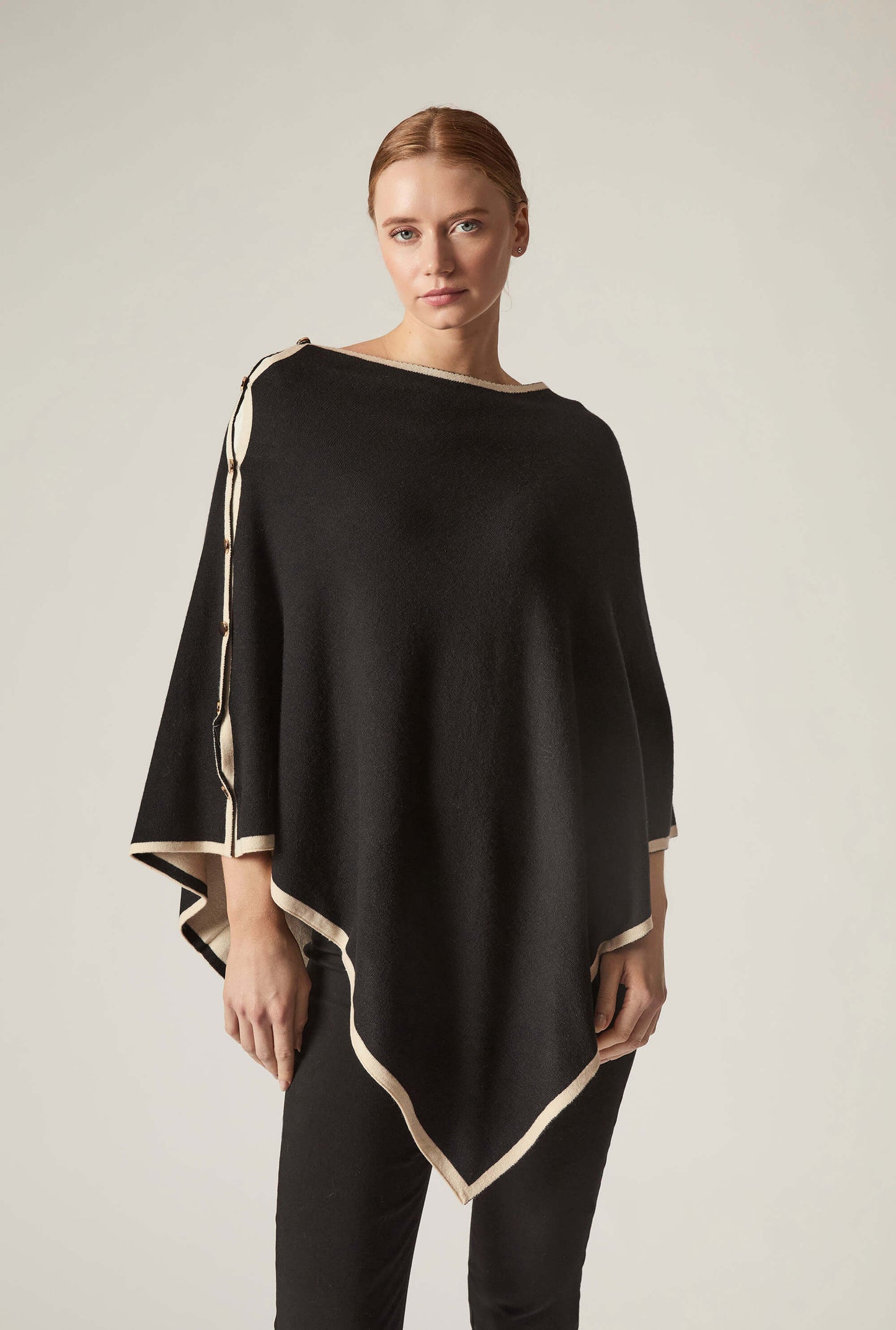 Button Detail Black Poncho Top