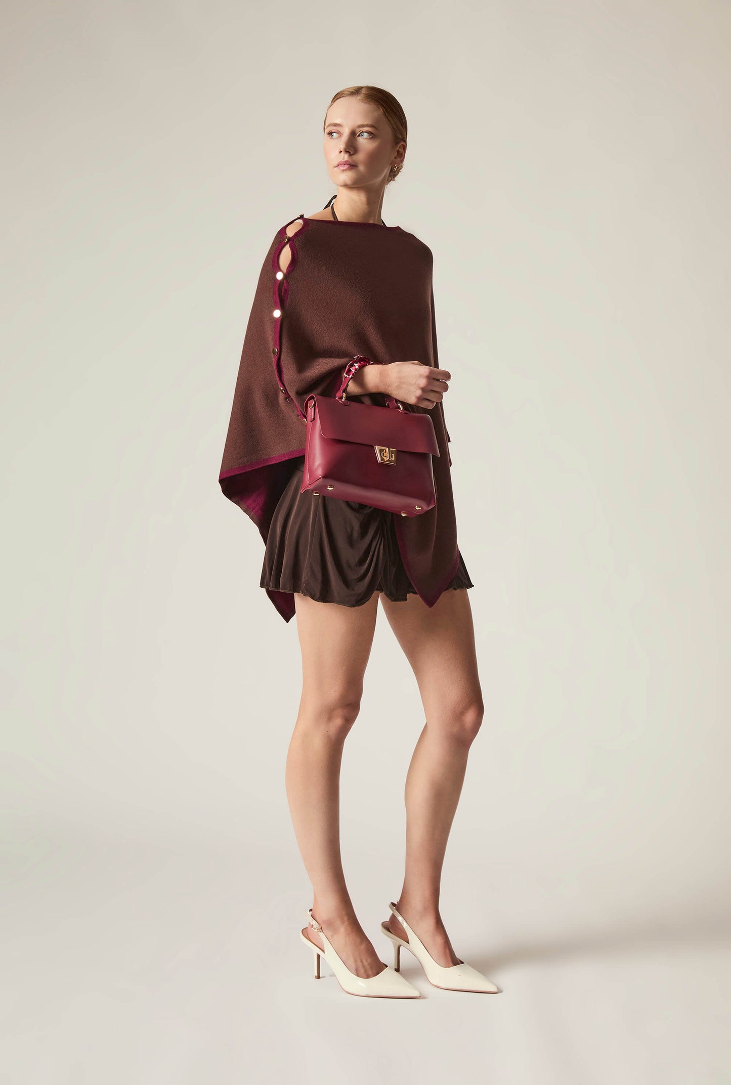 Button Detail Burgundy Poncho Top