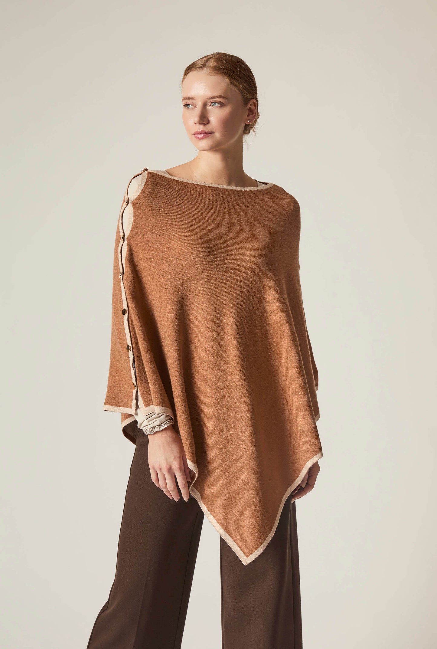 Button Detail Camel Poncho Top