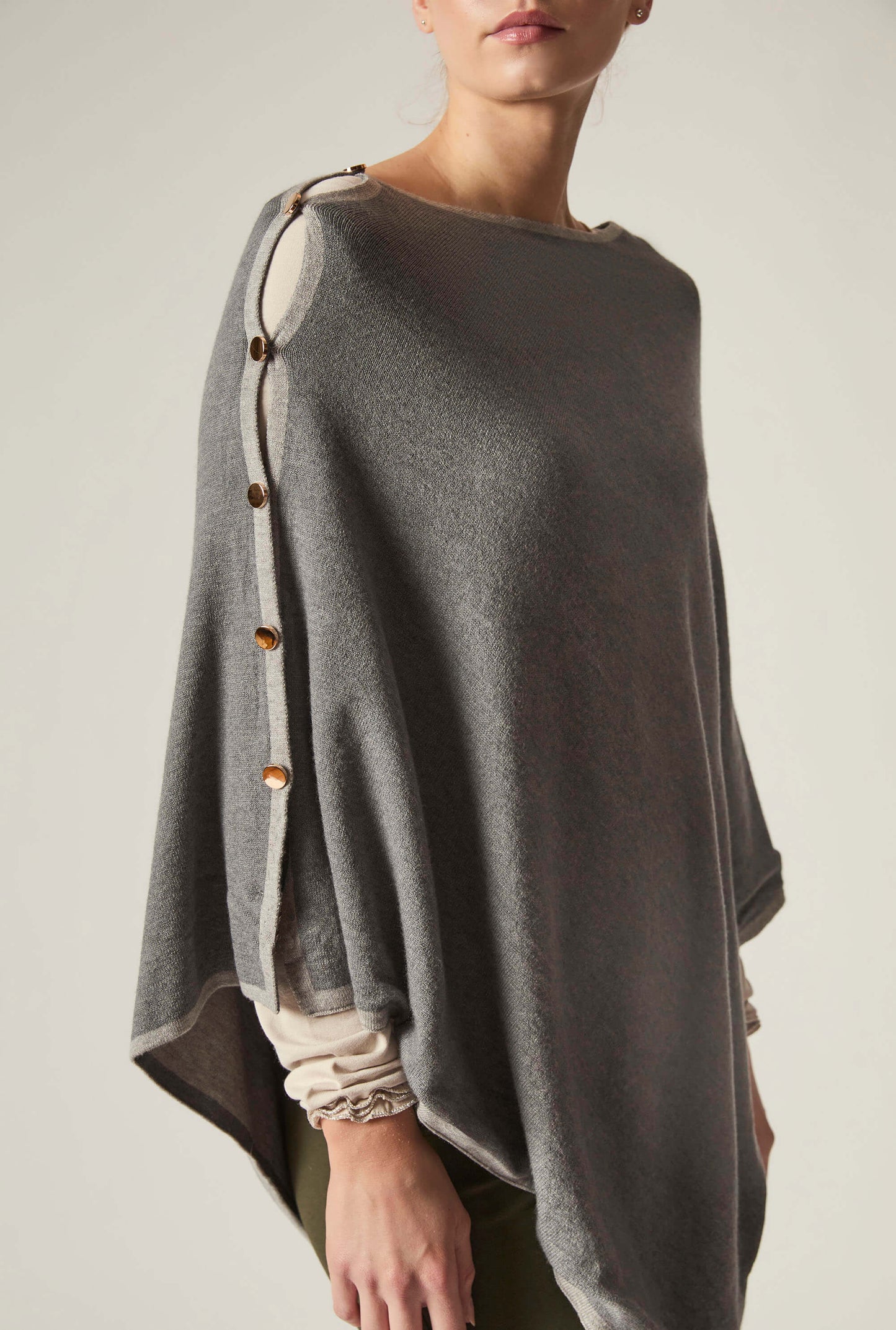 Button Detail Grey Poncho Top