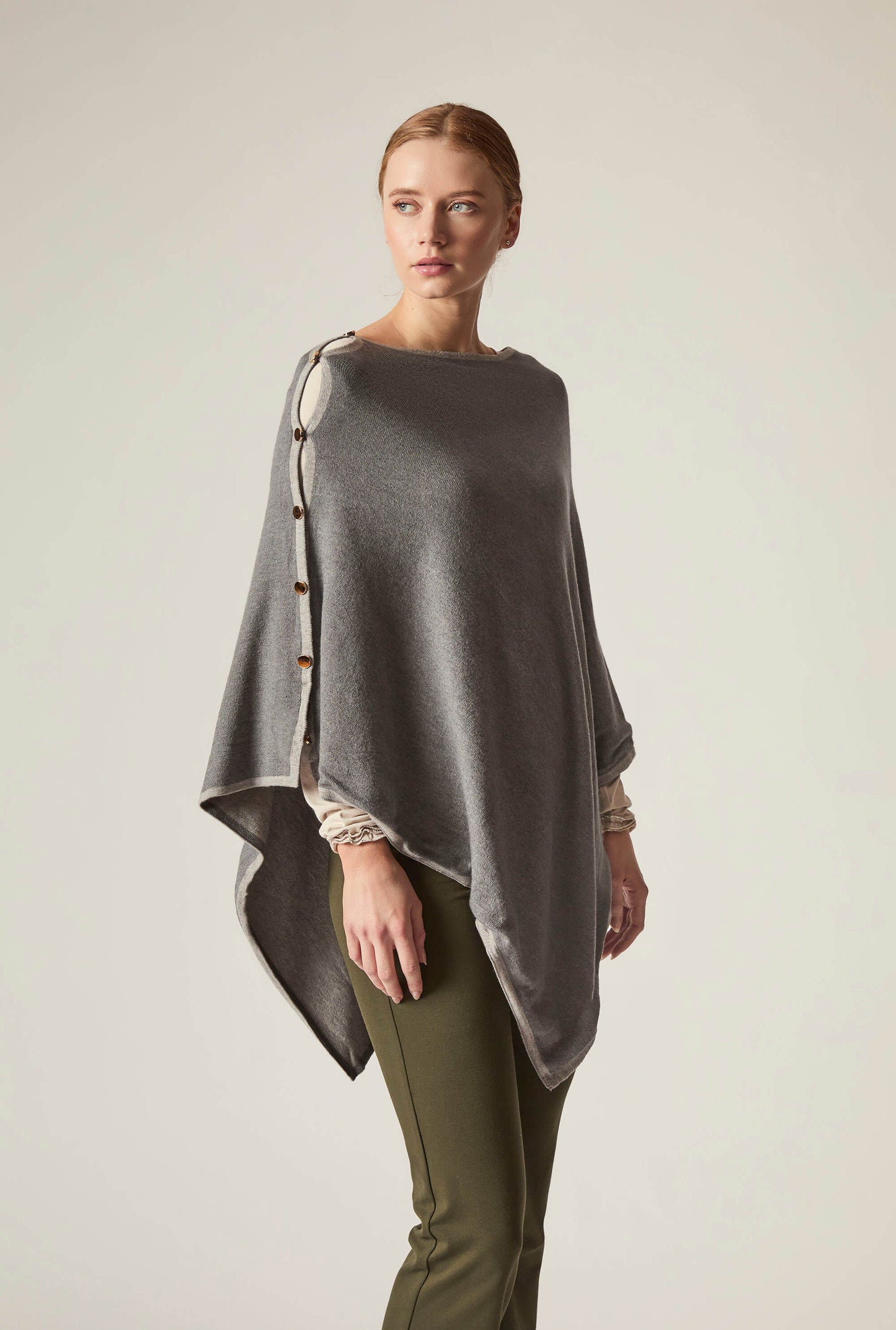 Button Detail Grey Poncho Top
