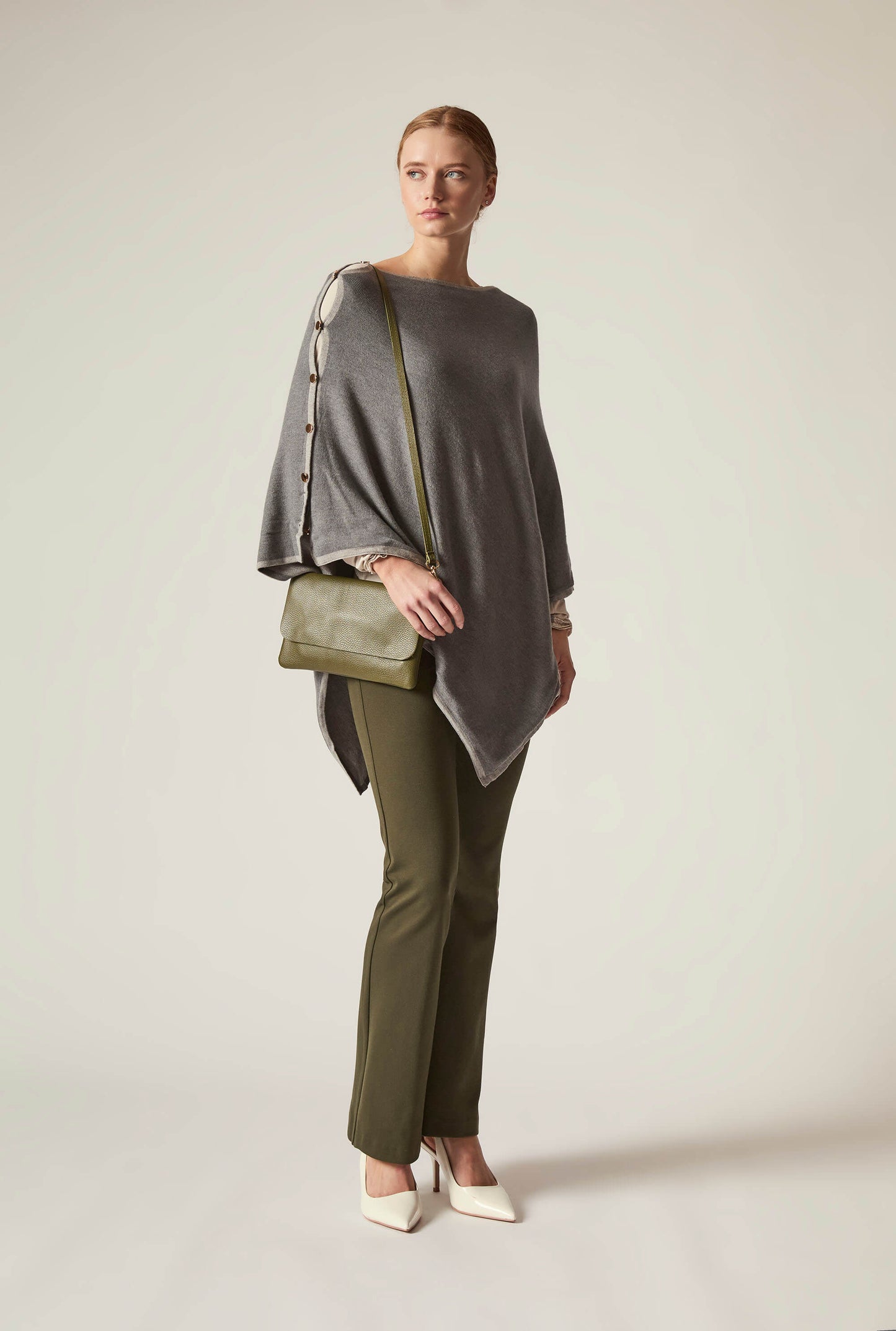 Button Detail Grey Poncho Top