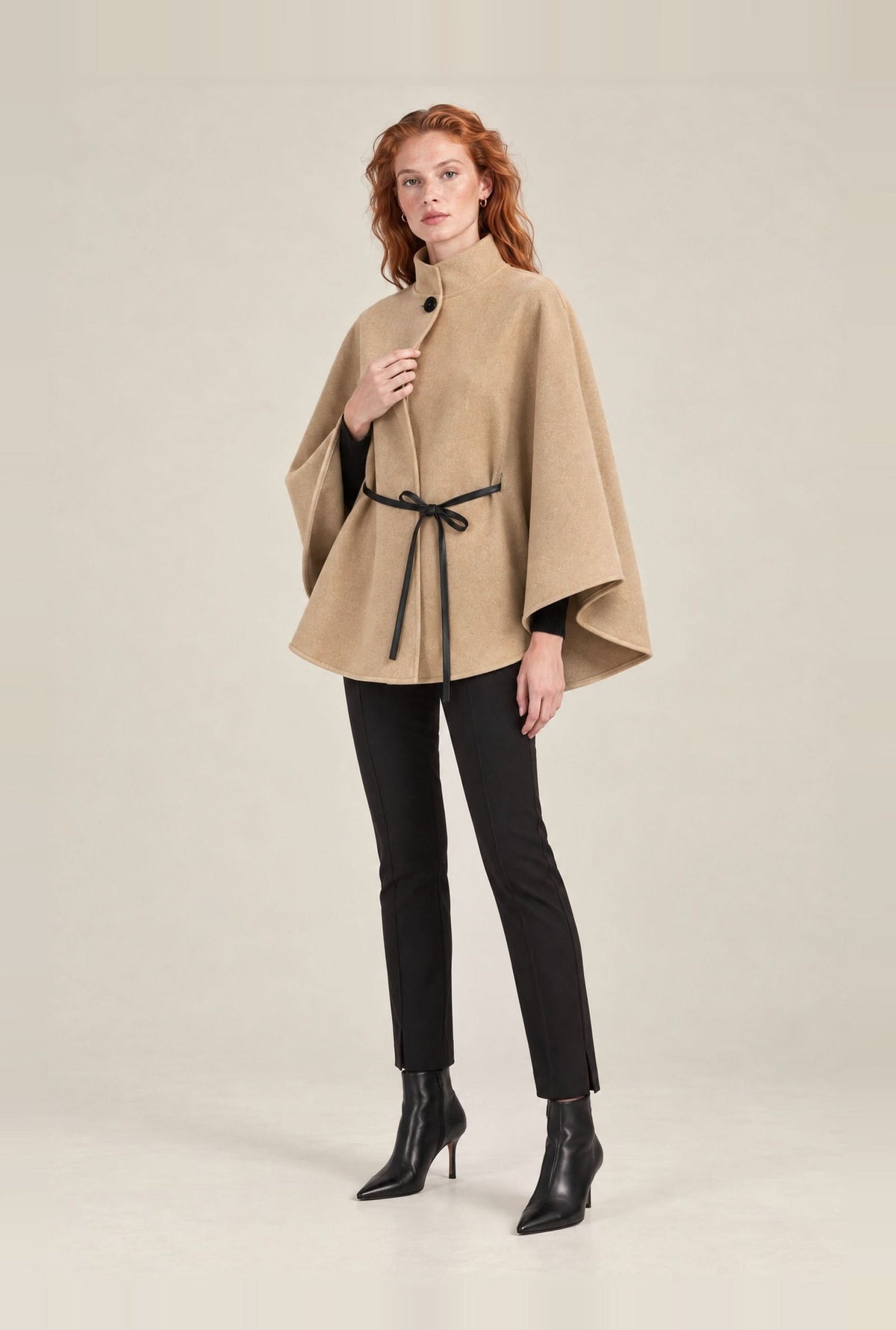 Camel Belted Wrap Cape