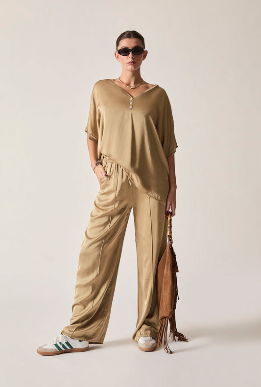 Camel Button Detail Relaxed Fit Top