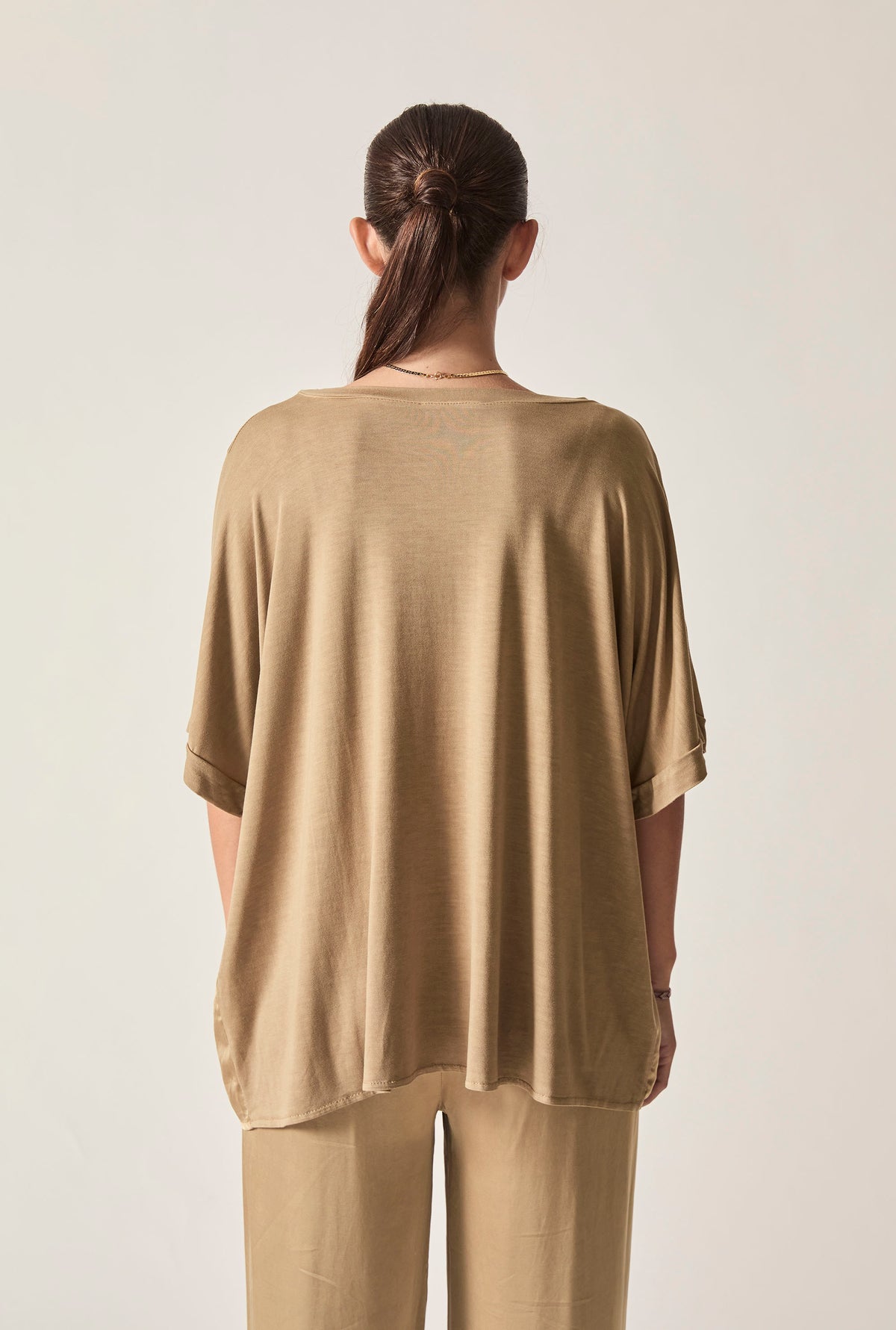 Camel Button Detail Relaxed Fit Top